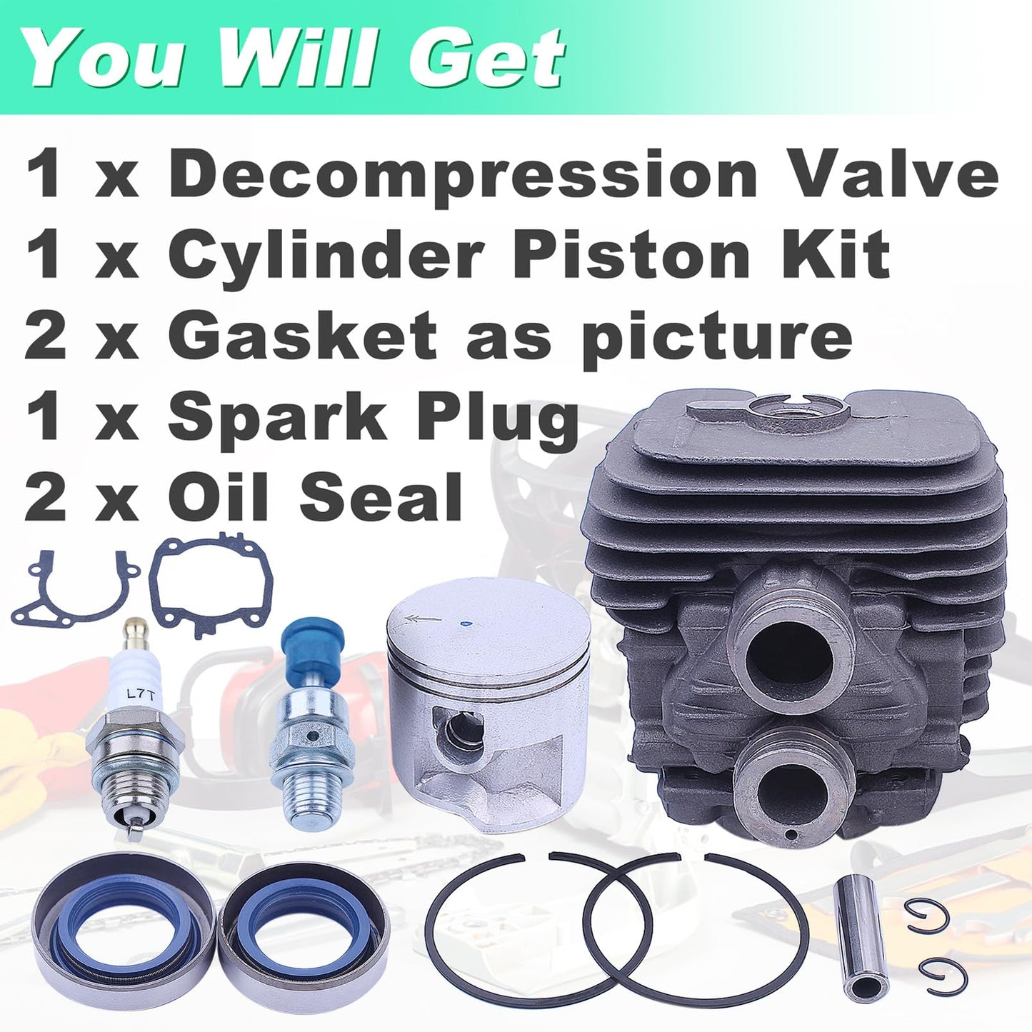 Adefol 50mm Cylinder Piston Gasket Kit for Stihl TS410 TS420 TS 410 420 Cut-Off Saw, TS410 TS420 Cylinder Piston Kit with Oil Seal Decompression Valve Spark Plug Gasket Part # 4238 020 1202