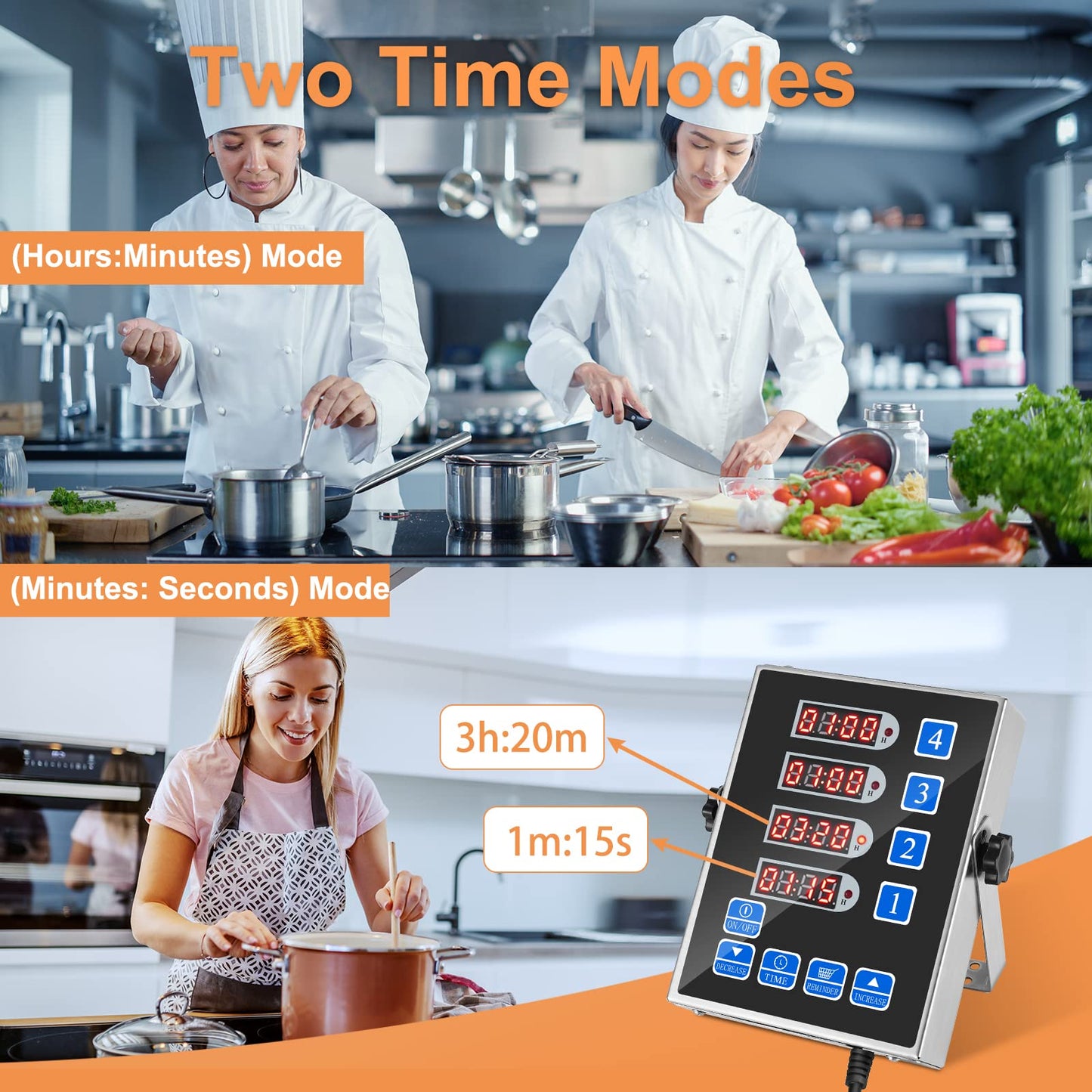 YOOYIST Precision Kitchen Timers for Cooking – 4 Channel Commercial Kitchen Timer Restaurant Kitchen Supplies – Stainless Steel Digital LED Chef Cooking Timer – Reminder Function, Loud Alarm, Black