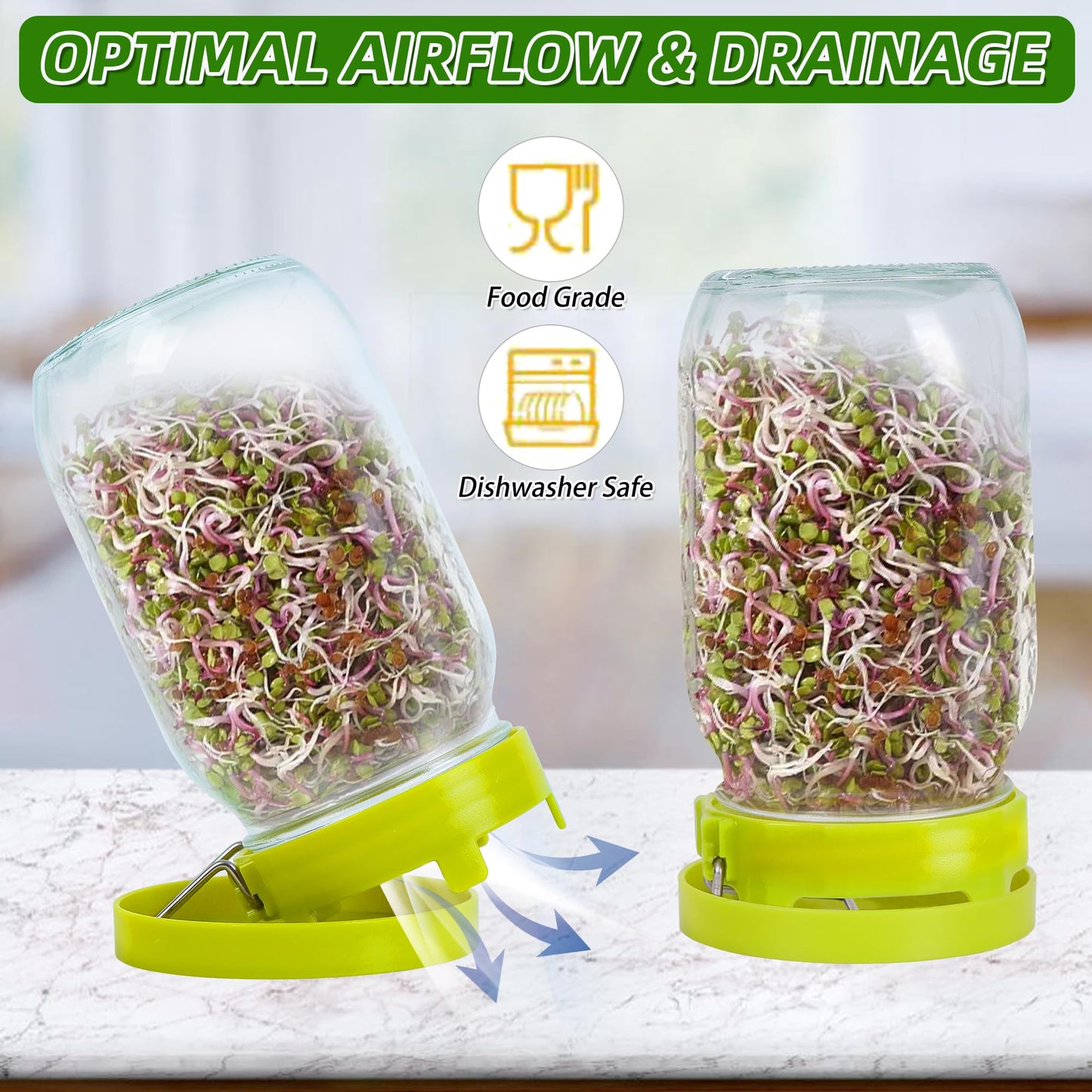 Sozize Sprouting Kit Sprouts Growing Kit 34oz Wide Mouth Seed Sprouting Jar Germination Kit 304 Stainless Screen Lid and Stand Blackout Sleeve Tray for Growing Bean Alfalfa Sprout Seeds