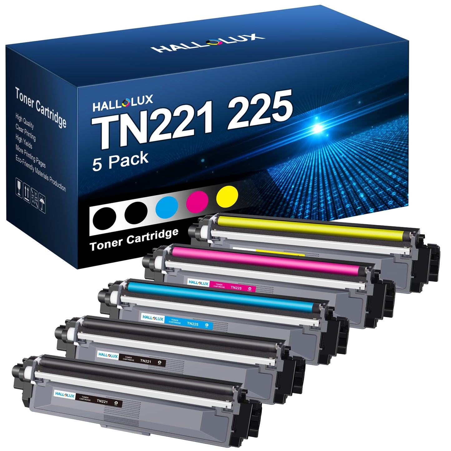 TN221 Toner Cartridge TN225 High Yield (with chip) 5 Pack MFC-9340CDW HL-3170CDW MFC-9130CW Toner Replacement use with HL-3170CDW HL-3180CDW MFC-9130CW MFC-9330CDW L2340DW