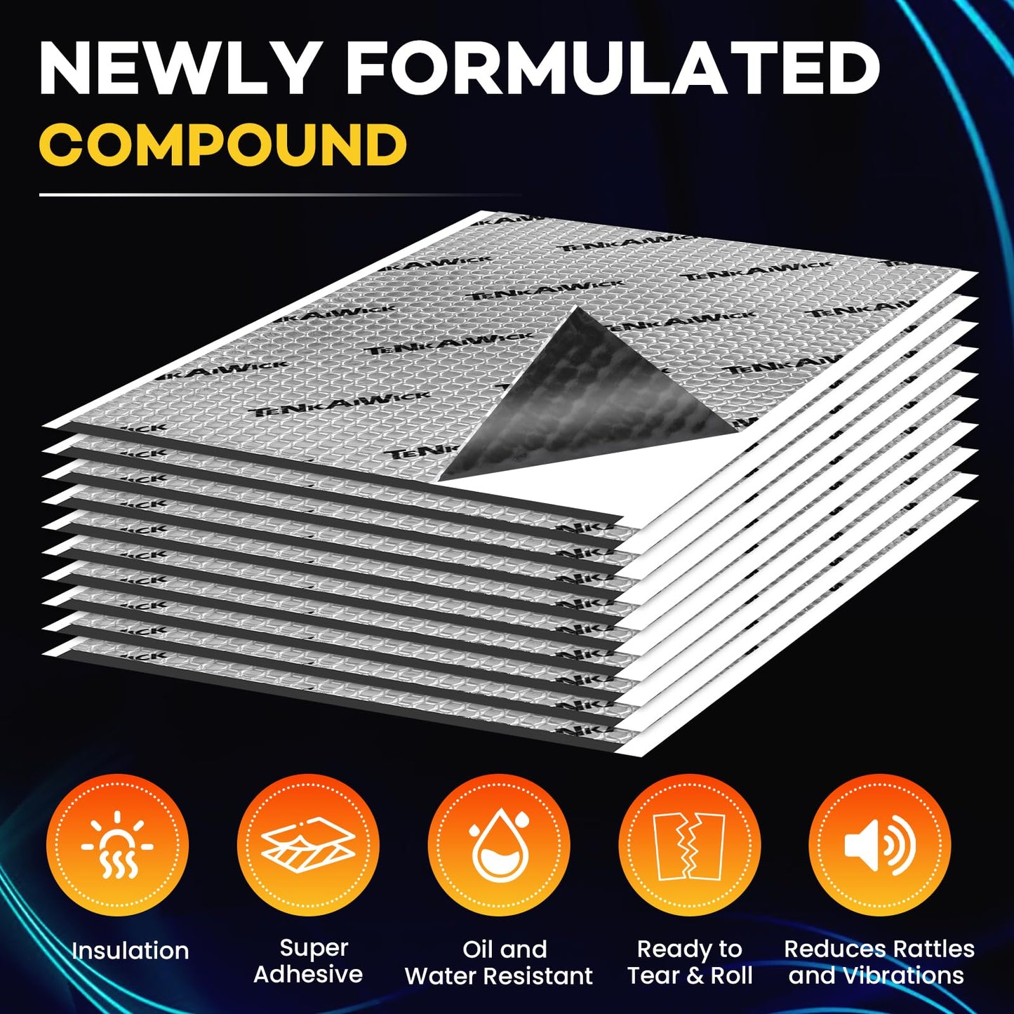 18 sqft (1.7 sqm) Car Sound Deadening Mat 80 mil , 34 Pack Sound Deadener for Vehicles , Butyl Automotive Sound Deadener, Audio Noise Insulation and dampening Mat