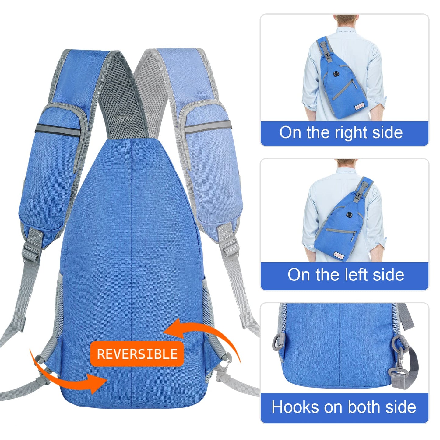 ZOMAKE Sling Bag for Women Men,Cross Body Bag Shoulder Hiking Sling Backpack,Anti Thief Daypack Sac Bandoulière(Blue)