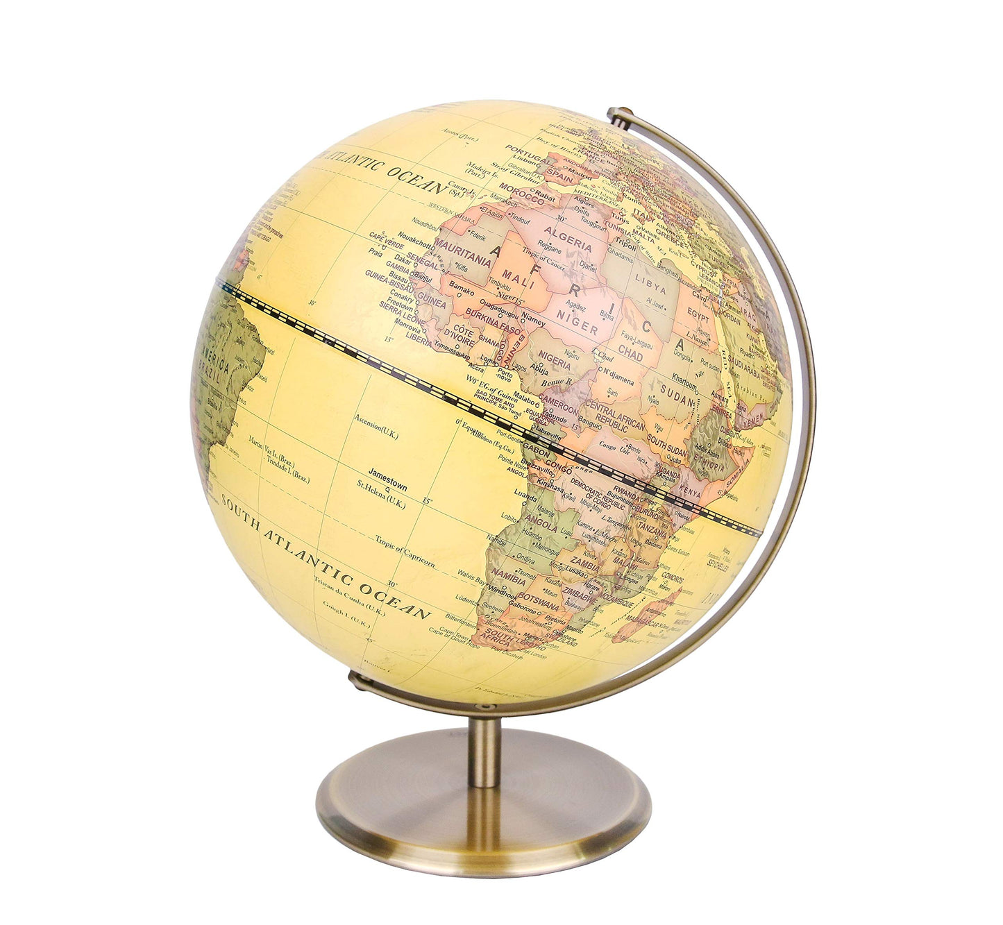Exerz 30cm World Globe Antique Globe Metal Arc and Base Bronzed colour – Large rotating globe - Educational/Geographic/Modern Desktop Decoration - for School, Home, and Office