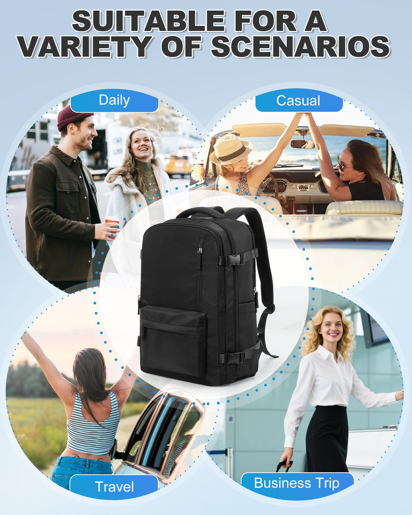 VGCUB Vacuum Backpack Travel with Pump Compression Travel Backpack with Vacuum System Weekender Personal Item Bags for Women Men Carry on Luggage for Airplanes Waterproof Black