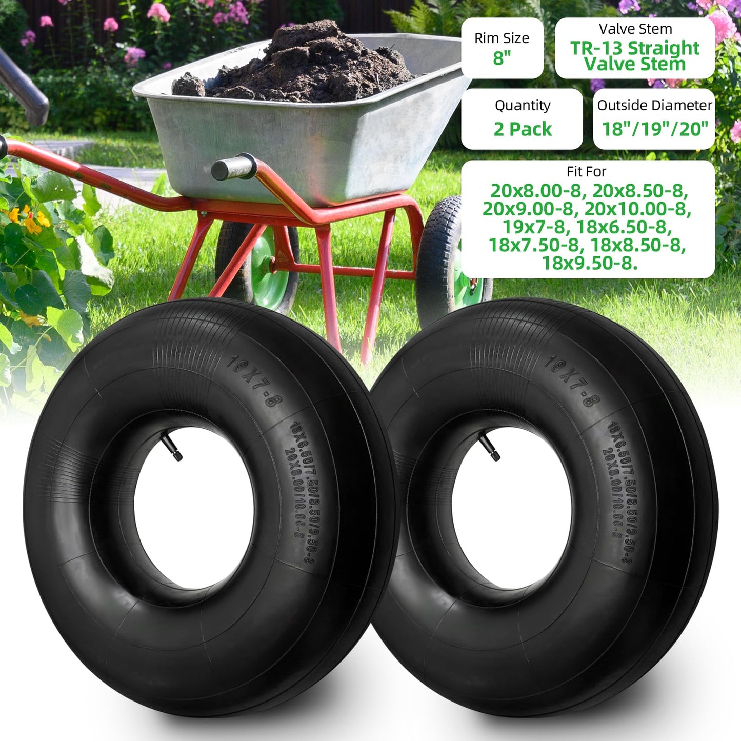 Artilife 2 Pack Tire Tube,Inner Tube Lawn Tractor Tire for Lawn Mower, ATVs, Go-Karts and More (20x8.00/10.00-8)