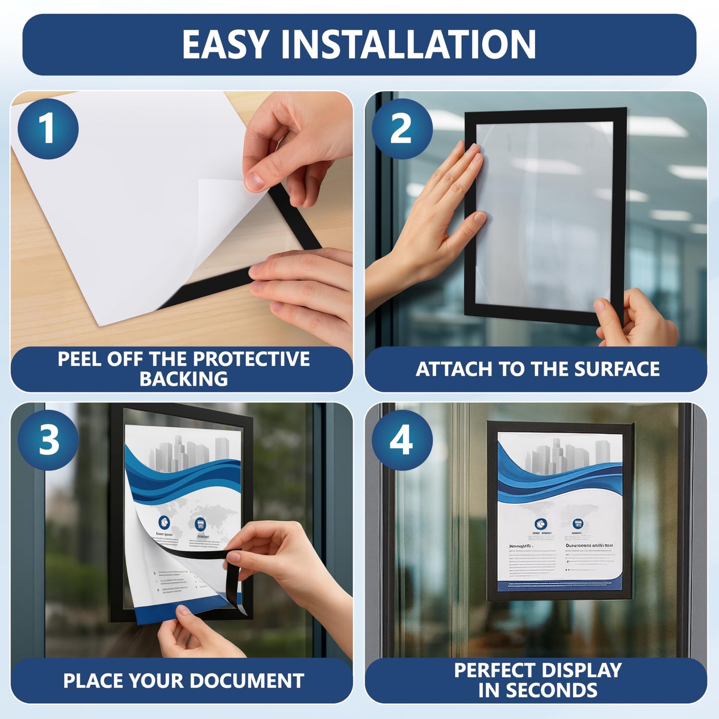 30 Pack Magnetic Sign Holder 8.5 x 11 with Adhesive Back - Magnetics Poster Frame & Magnetic Paper Holder - Reusable Adhesive Frames 8.5x11 - Magnet Frame for Wall Windows - Magnet Document Holders