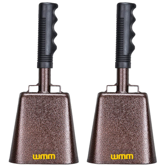2-Pack 10 Inch Cow Bell Noise Maker Cowbell with Handle for Sports Events Cheering Bell Large Solid School Bells Call Bell Alarm Bell (Copper)
