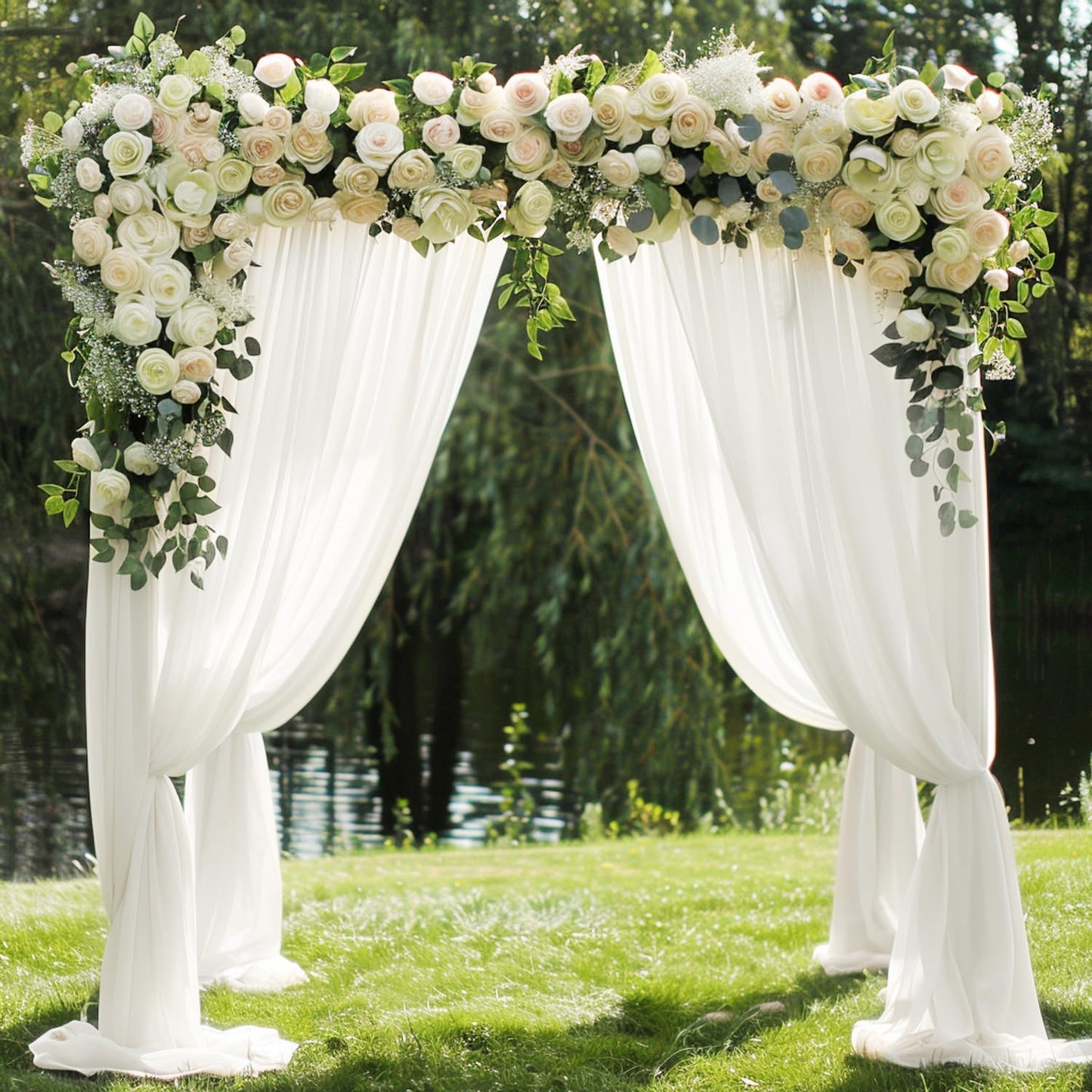 Wokceer Wedding Arch Draping Fabric 2 Panels 28.7" x 20FT Ivory Drapes Sheer Fabric Backdrop Arch Draping Fabric for Wedding Ceremony Birthday Party Bridal Shower Decoration