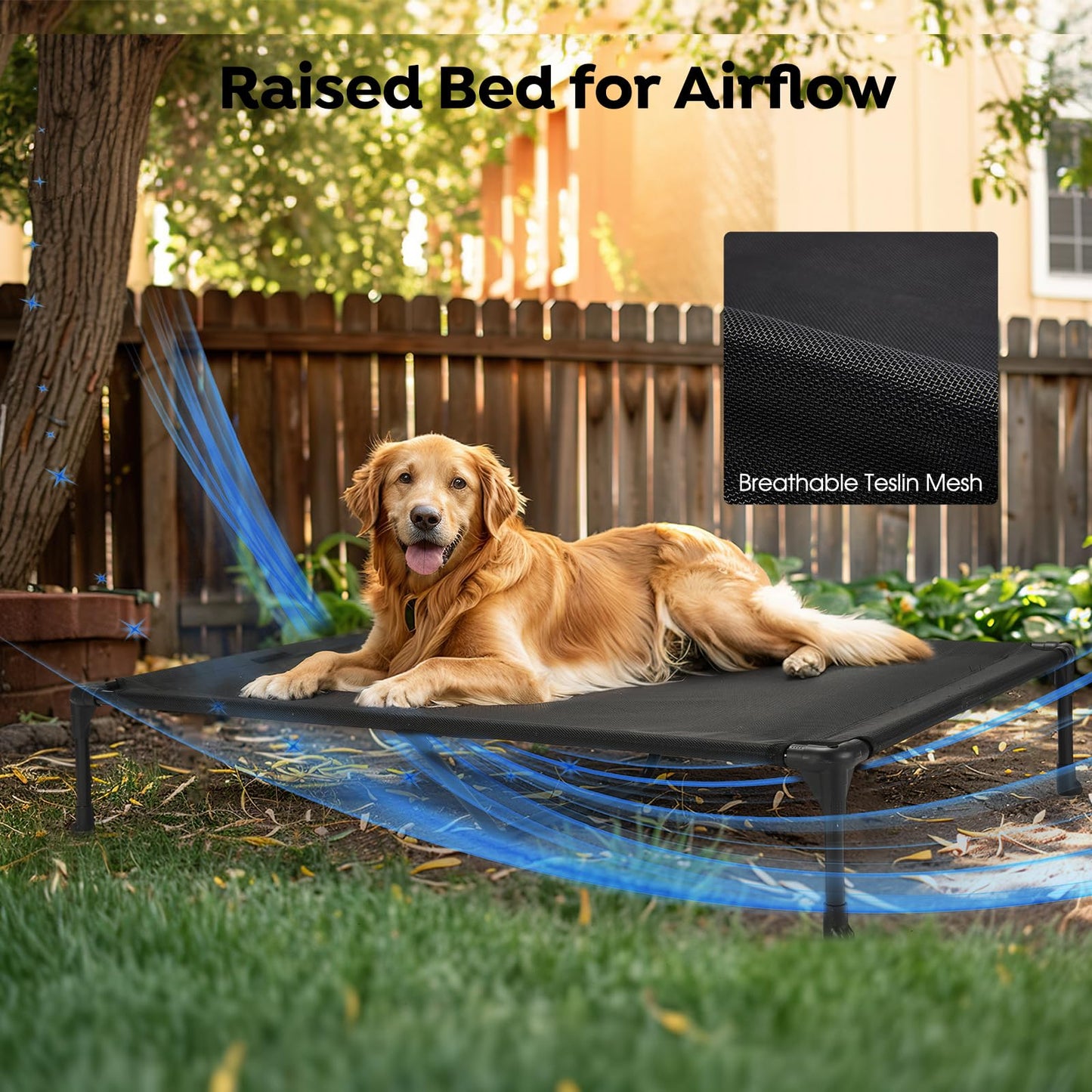 Veehoo Cooling Elevated Dog Bed + Removable Fluffy Plush Pillow Cushion, Raised Dog Bed with Washable Bolster Mat, Breathable Teslin Mesh, No-Slip Feet, 32" x 25" Dog Couch Bed, White, CWC2331E