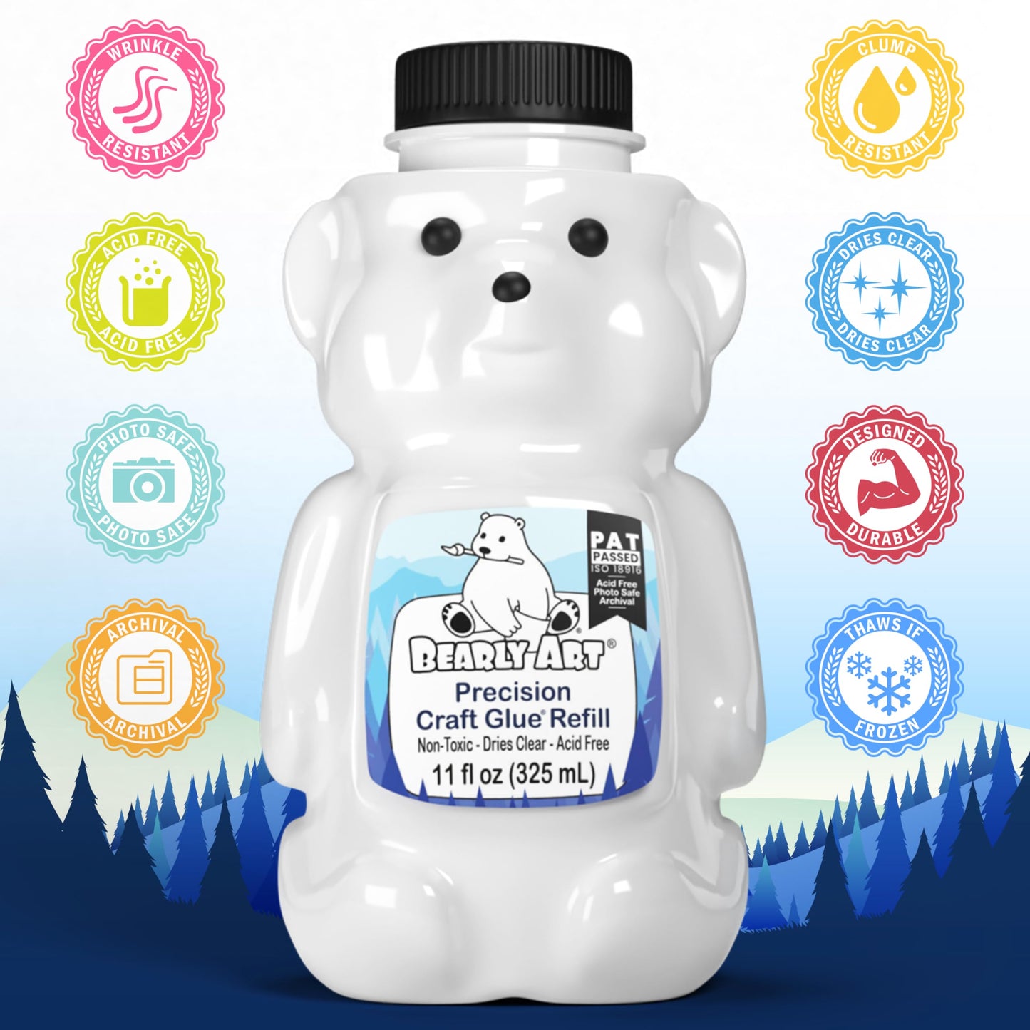 Bearly Art Precision Craft Glue 11fl oz Refill - Dries Clear - Wrinkle Resistant - Flexible and Crack Resistant - Strong Hold Designed Tough - Made in USA
