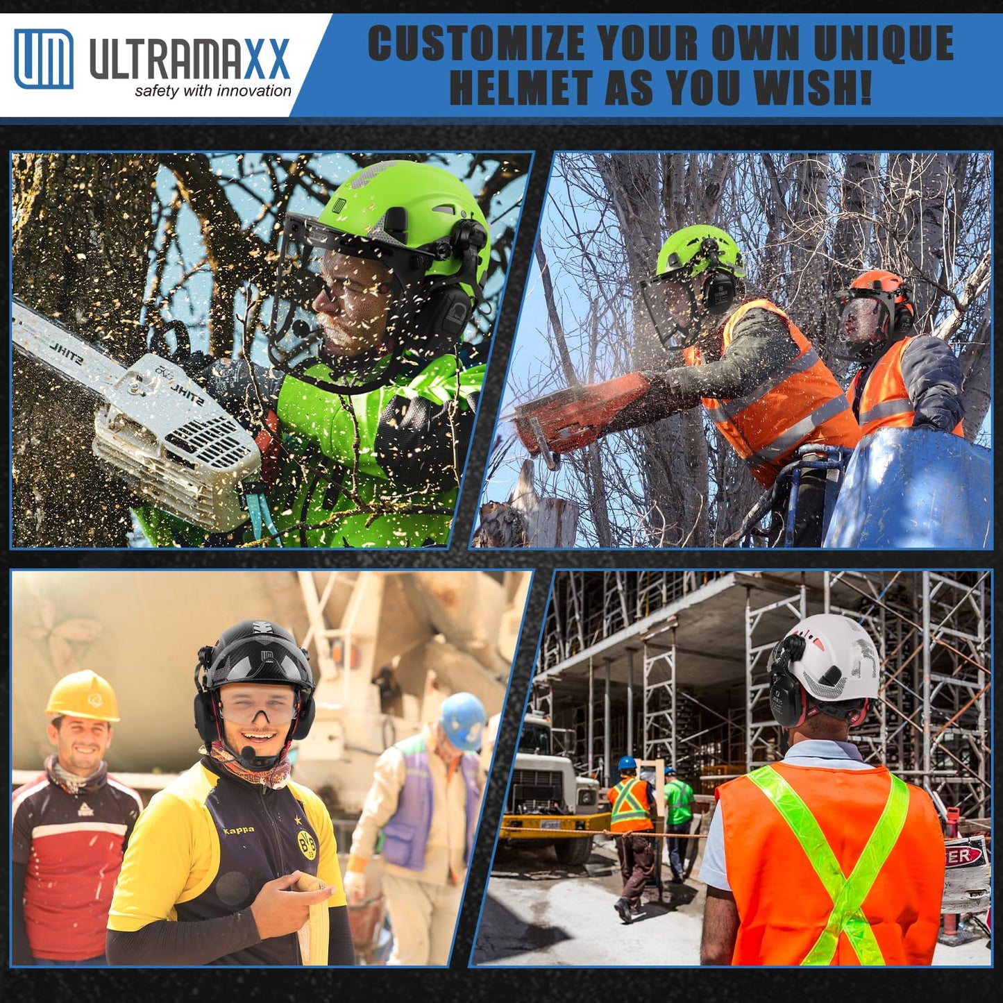 UM ULTRAMAXX Safety Helmet with Build-in Visor, Hard Hat with Vented Design, ANSI Z89.1 Certified, Ideal for Industrial and Construction (Black Carbon Fiber)