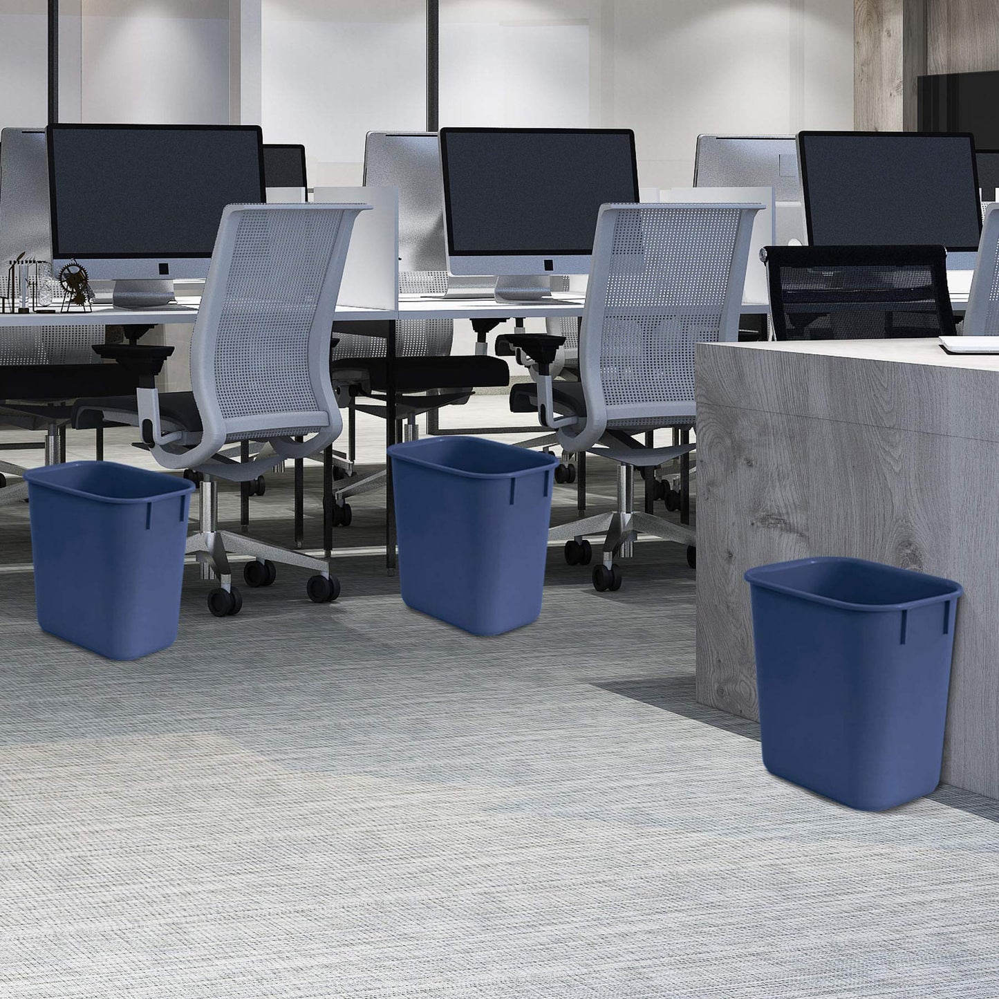 Acrimet Wastebasket, Deskside Bin, 3.25 Gallon/13 Quart/ 12 Liter (Plastic) (Blue Color) (Set of 4)
