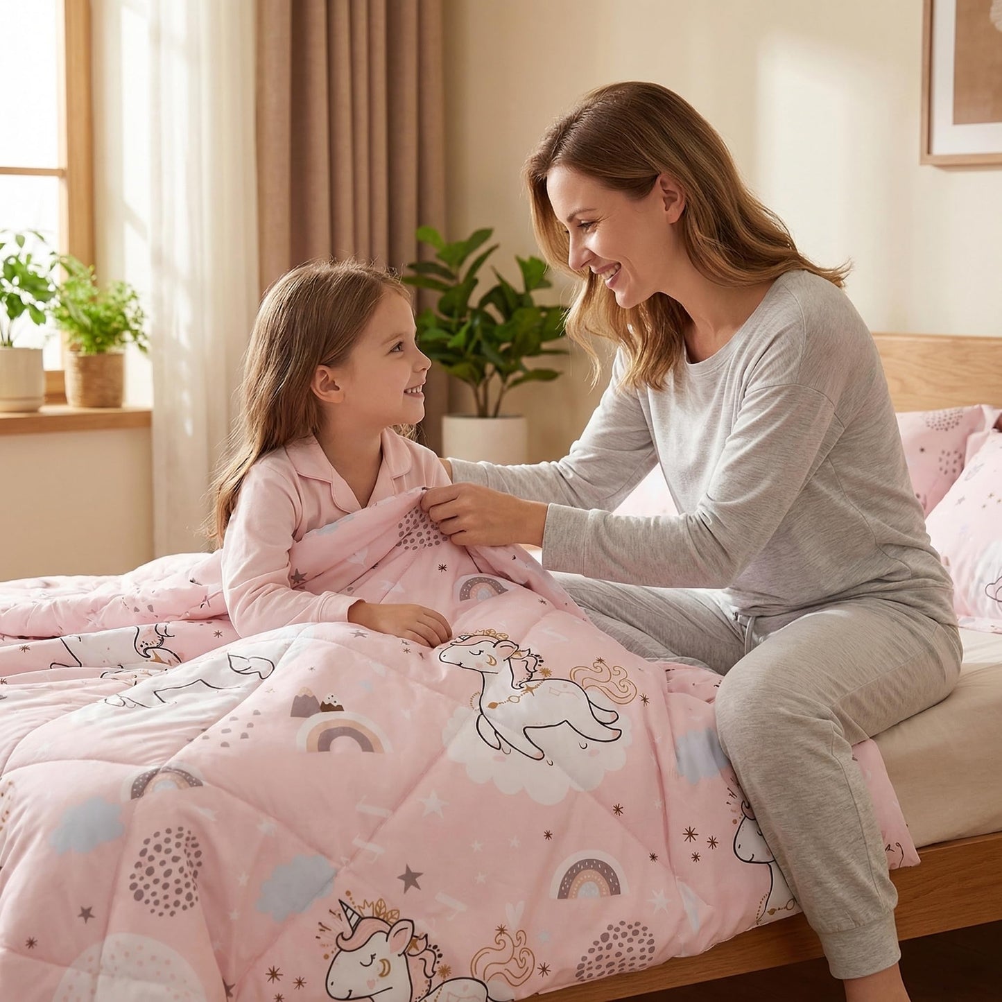 JSD Pink Unicorn Kids Comforter Set for Girls, 2 Pieces Twin Microfiber Comforter with Pillow Sham, Soft Comfortable Machine Washable