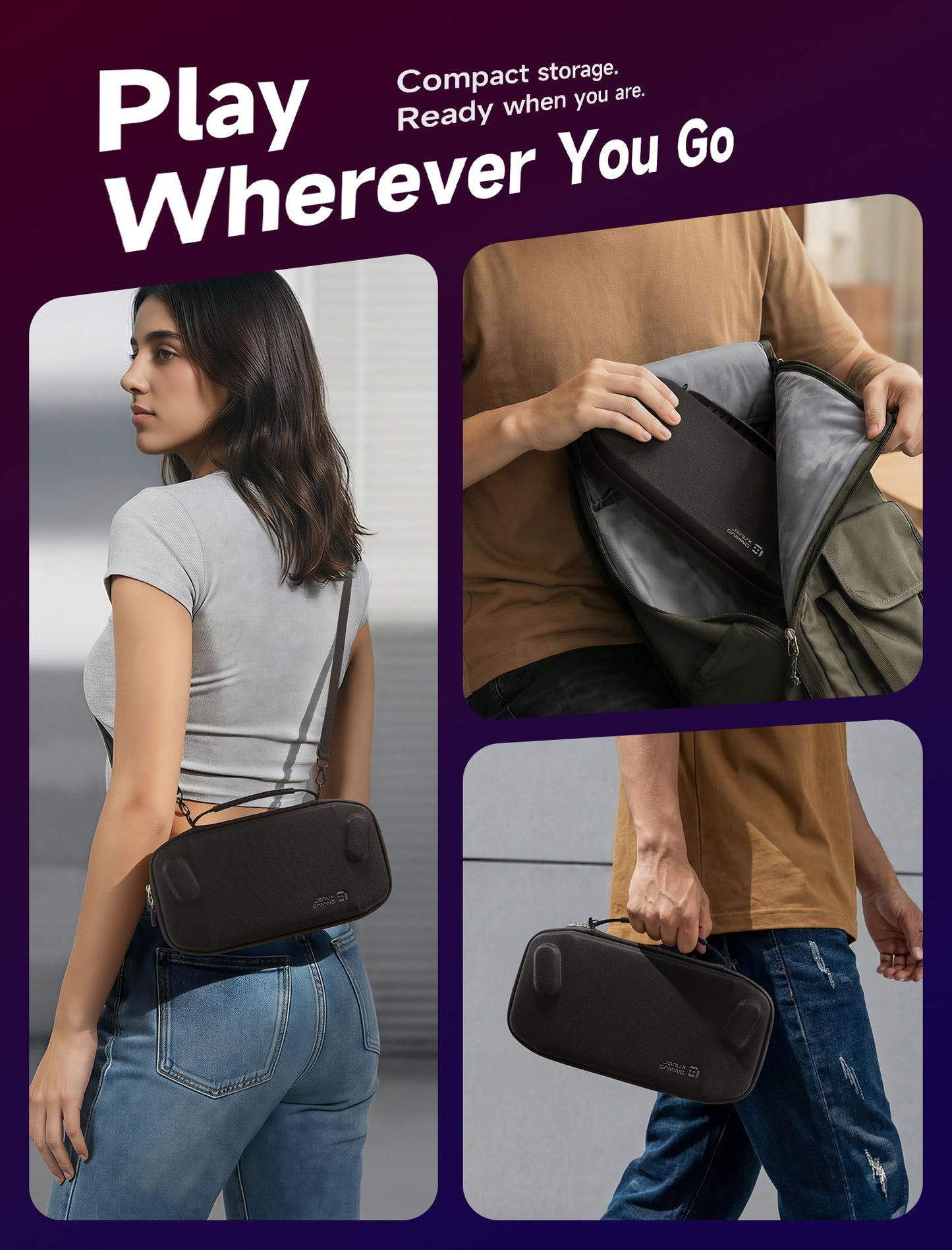 JSAUX Slim Travel Case for Lenovo Legion Go / Go S / Go 2, Compact Hard Shell Carrying Pouch for Console, Holds 8 MicroSD Cards and 5 Card Readers, Includes Carry Strap, Black