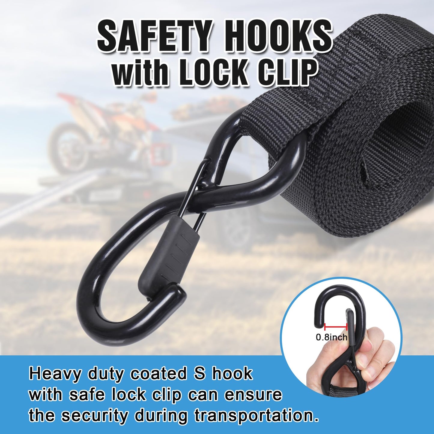 Strgenie Cam Buckle tie Down Straps 6 Feet 1200lbs Break Strength, 4pcs Heavy Duty tie Down Straps with Hooks and Soft Loops for Motorcycle, Dirt Bike, Trucks, Kayak, Car