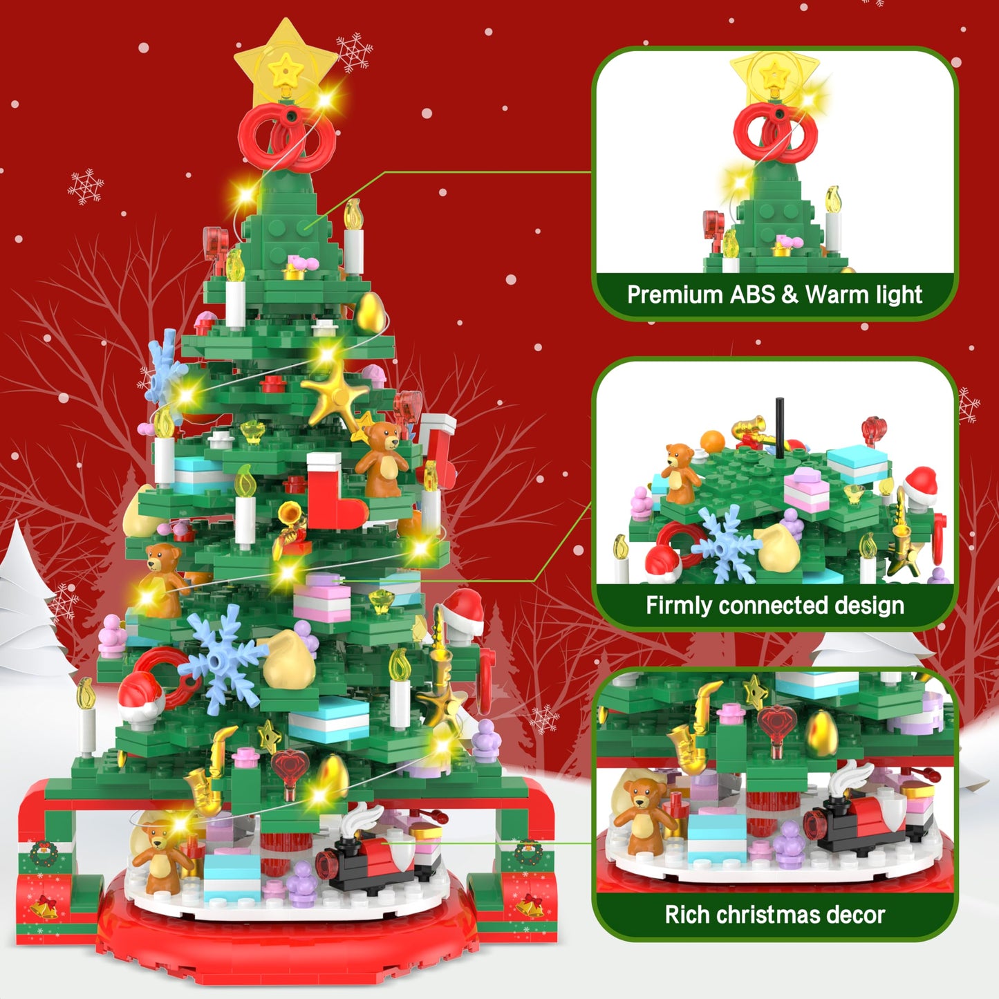 Advent Calendar 2025 Christmas Tree Building Set with LED Light, 24 Days Christmas Countdown Calendar Christmas Tree Building Blocks, Xmas Gifts for Adults Teens Kids