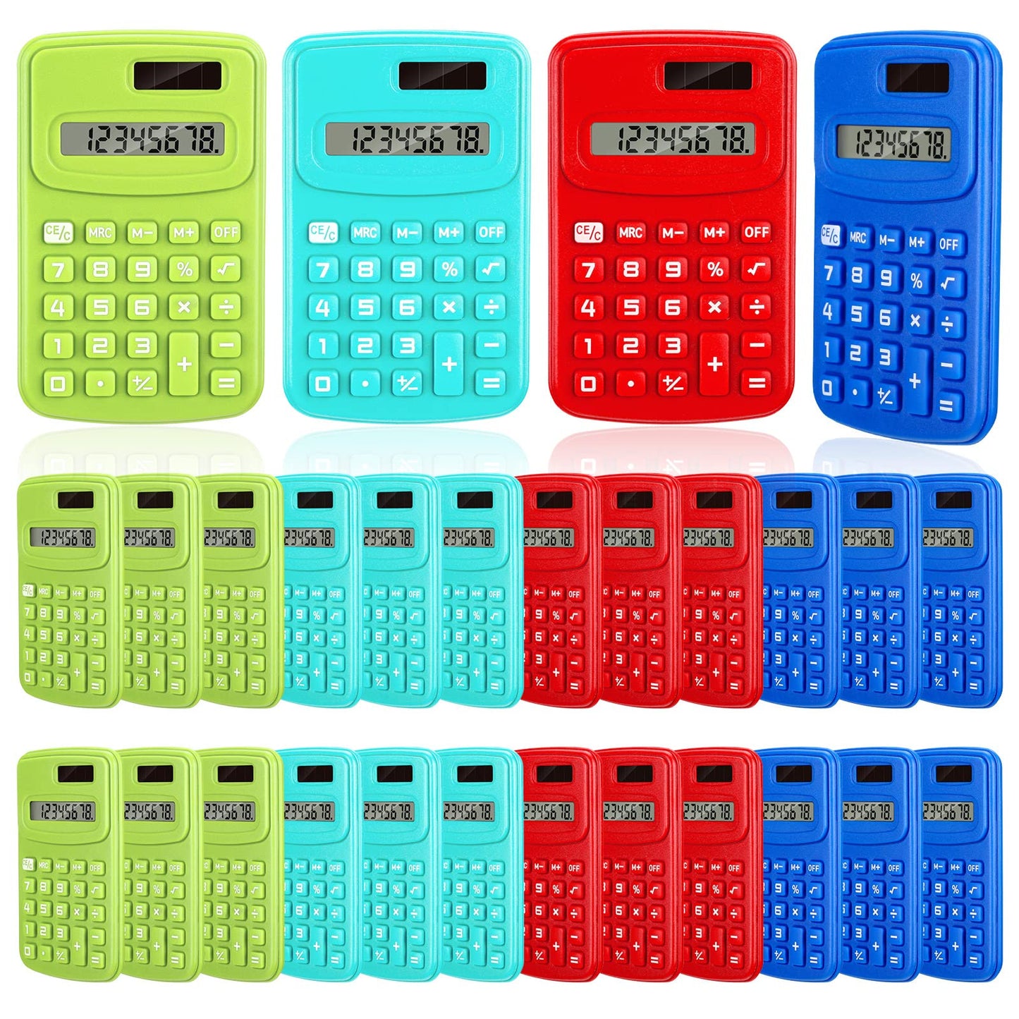LEIFIDE 24 Pack Pocket Calculator Small Bulk Basic 4 Function Calculator 8 Digit Display Battery Powered for Desktop Home Office School Student Kids(Classic Colors)