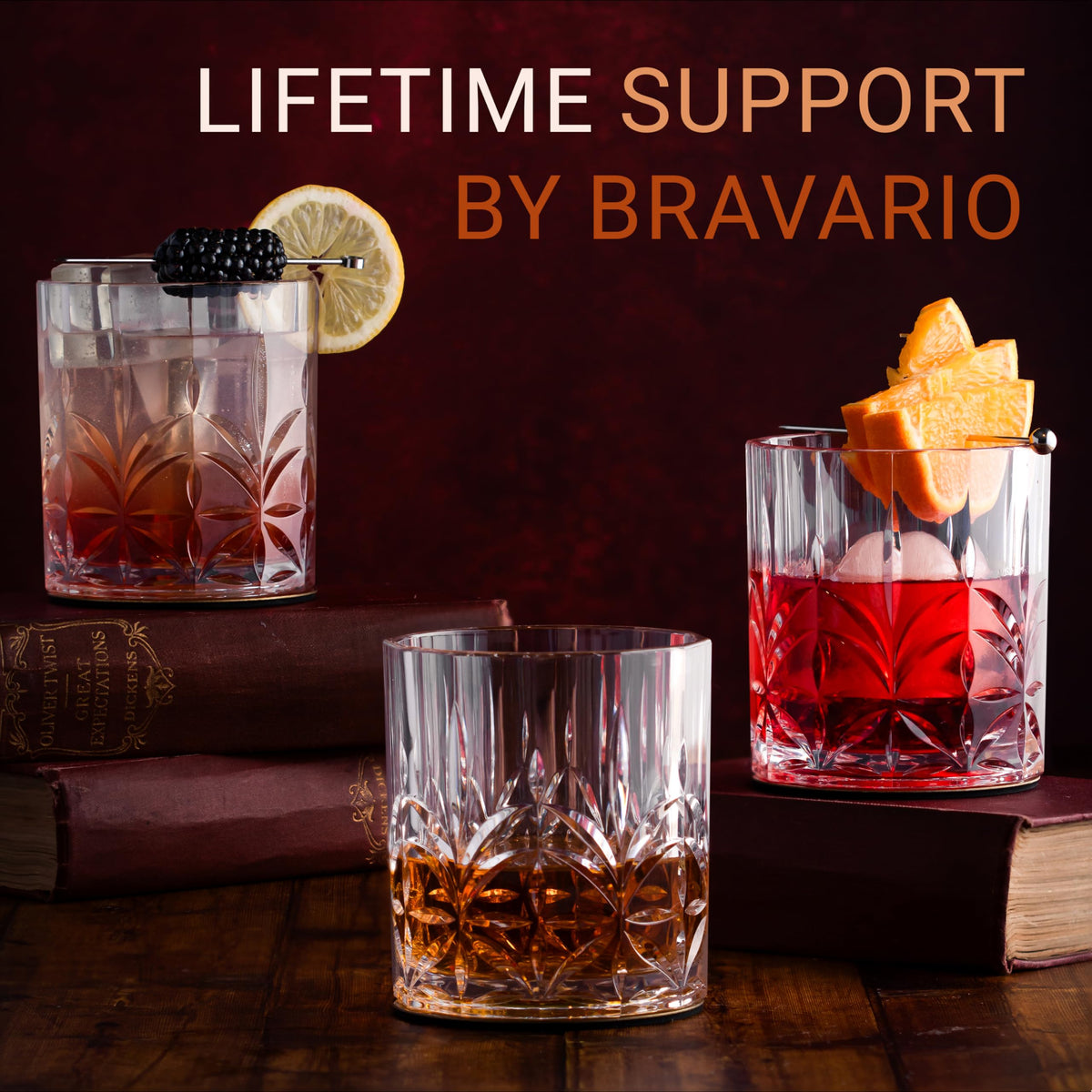 Bravario Plastic Drinking Glasses Set of 6, Unbreakable Whiskey Glass Cups Set, BPA-Free Tritan Glassware, Shatterproof Plastic Glasses, Water Glass, Dishwasher-Safe, 13 oz Highball Tumblers