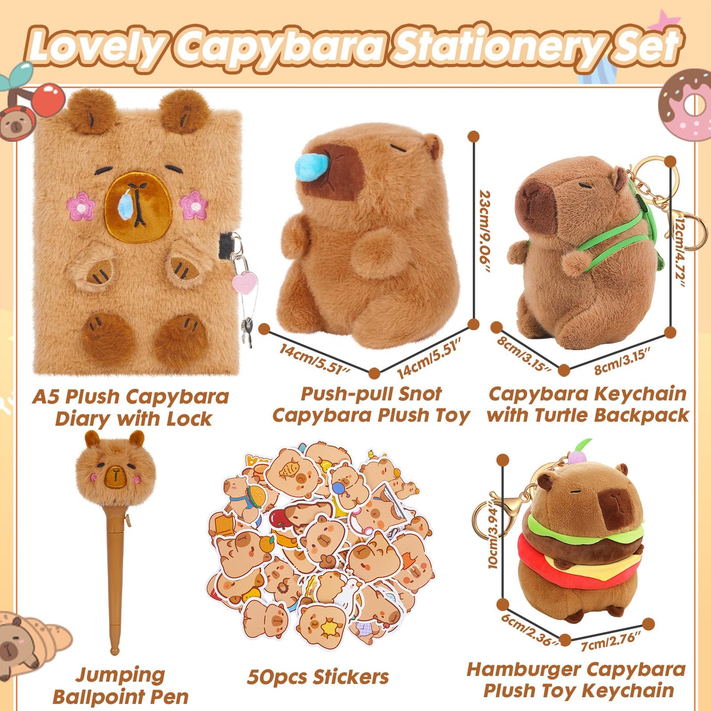 Capybara Gifts for Girls, Kids Capybara Plush Toys Set with Capybara Stuffed Animal, Secret Diary, Ballpoint Pen, Stickers, Birthday Gifts for Little Girls Age 5 6 7 8 9 10-12 Years Old