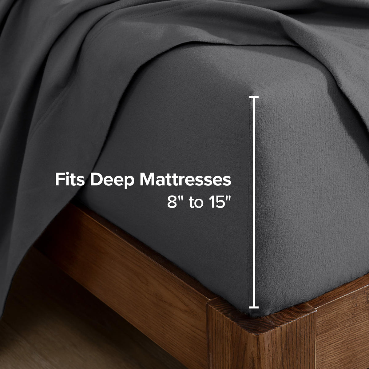 Bare Home Flannel Fitted Bottom Sheet 100% Cotton, Velvety Soft Heavyweight - Double Brushed Flannel - Deep Pocket (King, Grey)