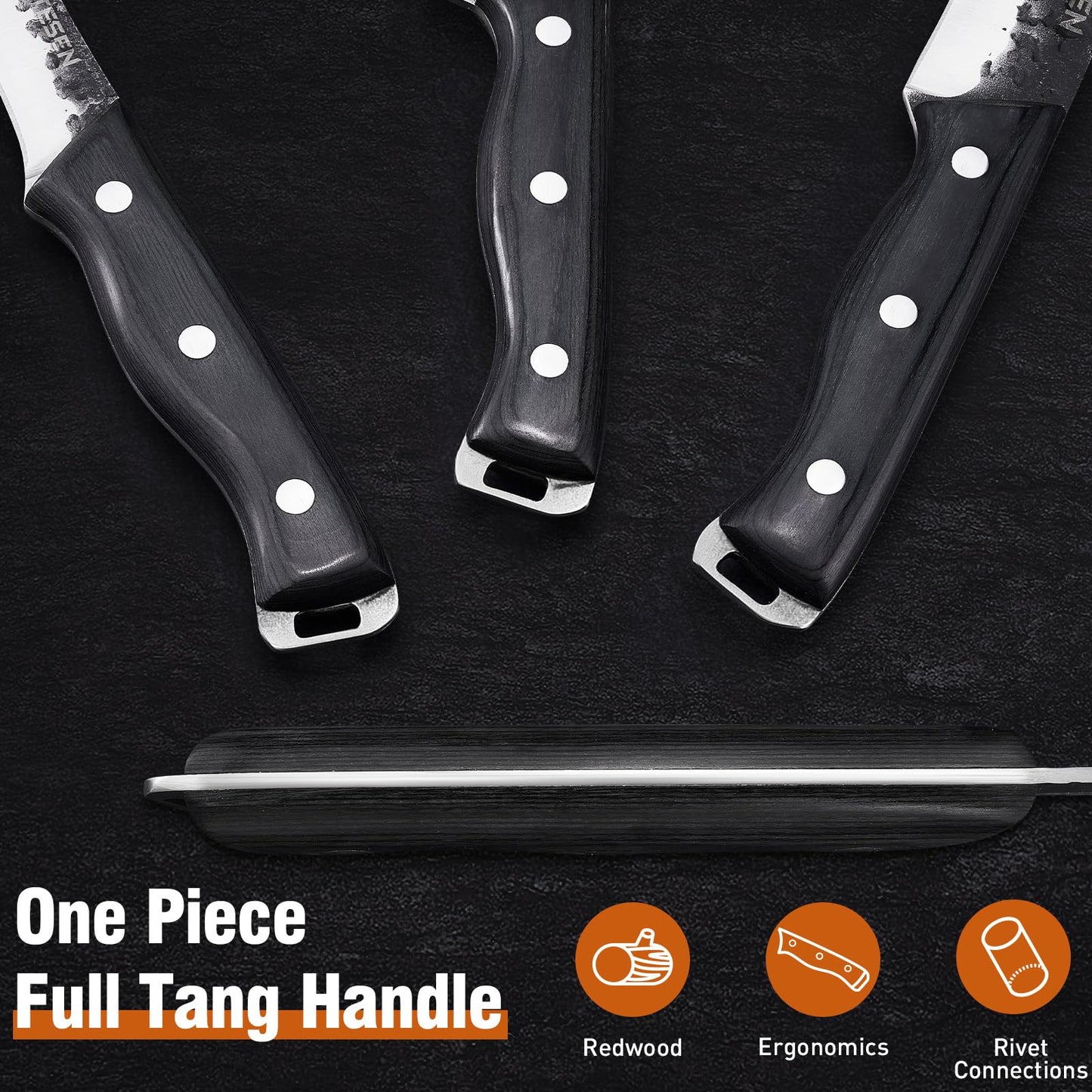 Naitesen Professional Butcher Knife Set 3, Bullnose Meat Cleaver Breaking Knife Boning Knife Hand Forged Very Sharp for Meat Cutting Home Kitchen Cooking BBQ