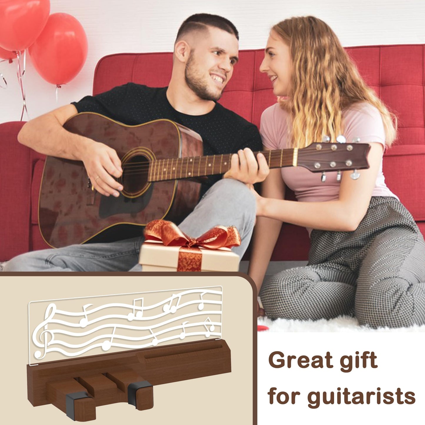 YuanDian Light Up Guitar Wall Mount with Pick Holder, LED Wooden Guitar Hanger USB Powered for Acoustic, Electric, Bass, Ukulele, Mandolin Display and Storage,Gifts for Guitar Players Men