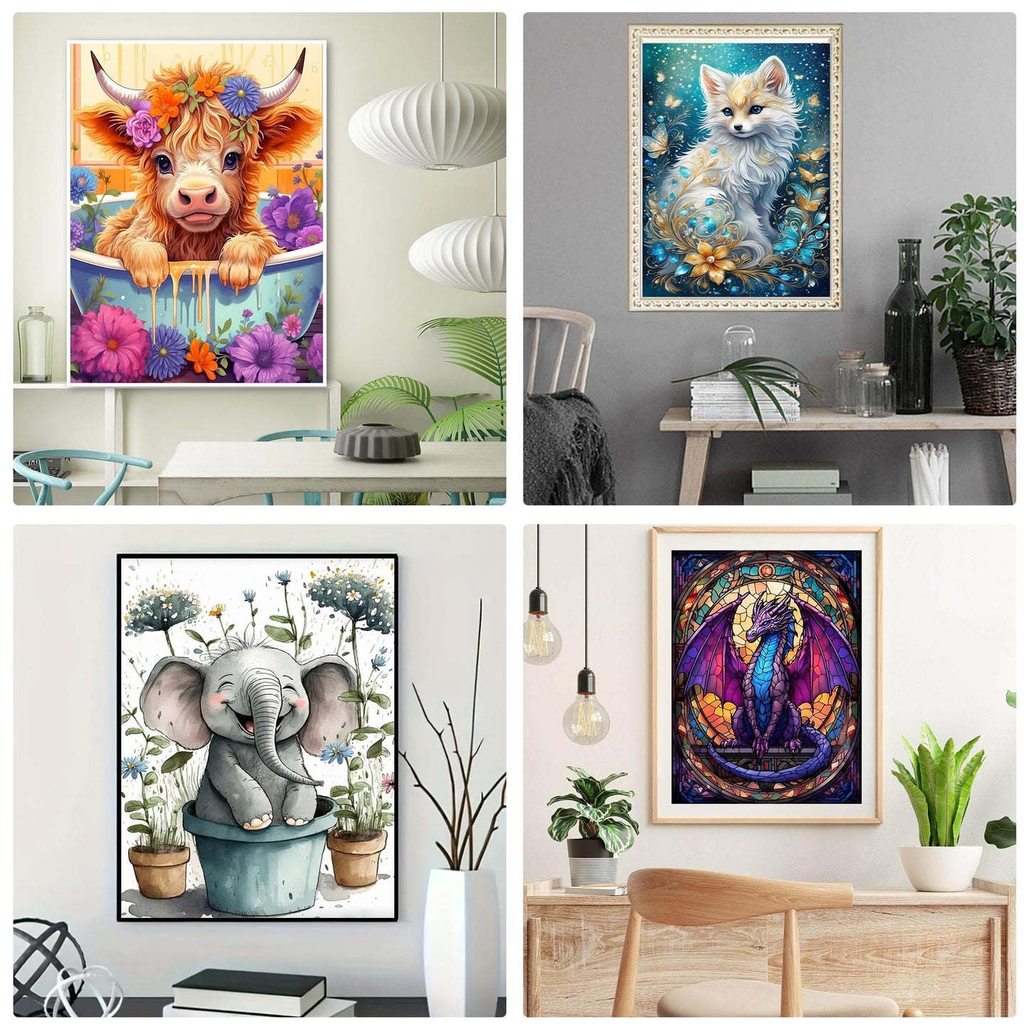 9 Pack Diamond Painting Kits, Peacock 5D Diamond Art Kits for Adults Cow Full Drill Diamond Paintings Kit for Adults Beginners, DIY Animal Diamond Painting Packs Gem Art Home Wall Decor 11.8x15.7in