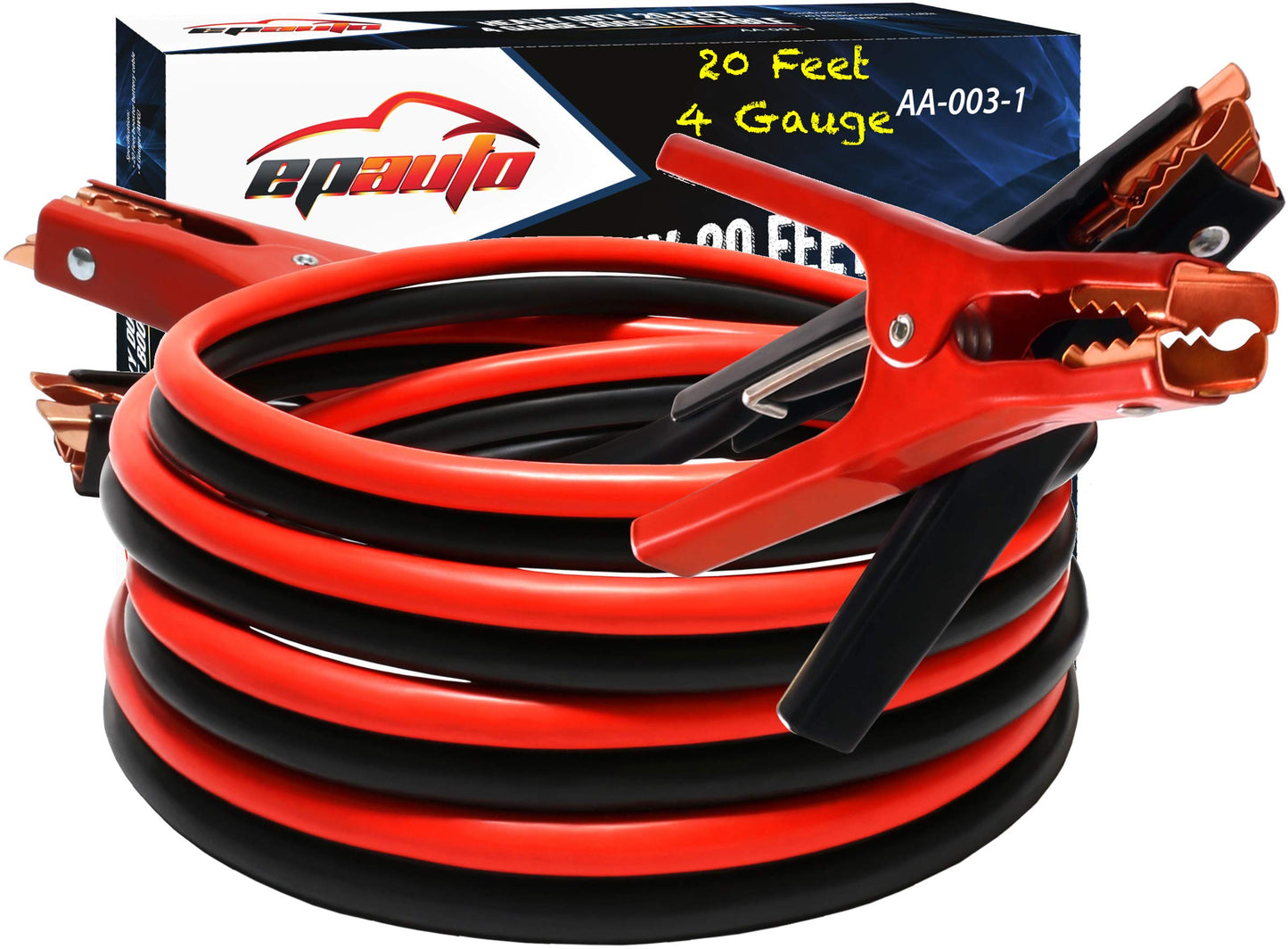 EPAuto 4 Gauge x 20 Ft Heavy Duty Jumper Cables for Car & SUV Emergency Battery Booster Kit with Safety Gloves & Travel Bag (Safe Jump Start for Dead Batteries)