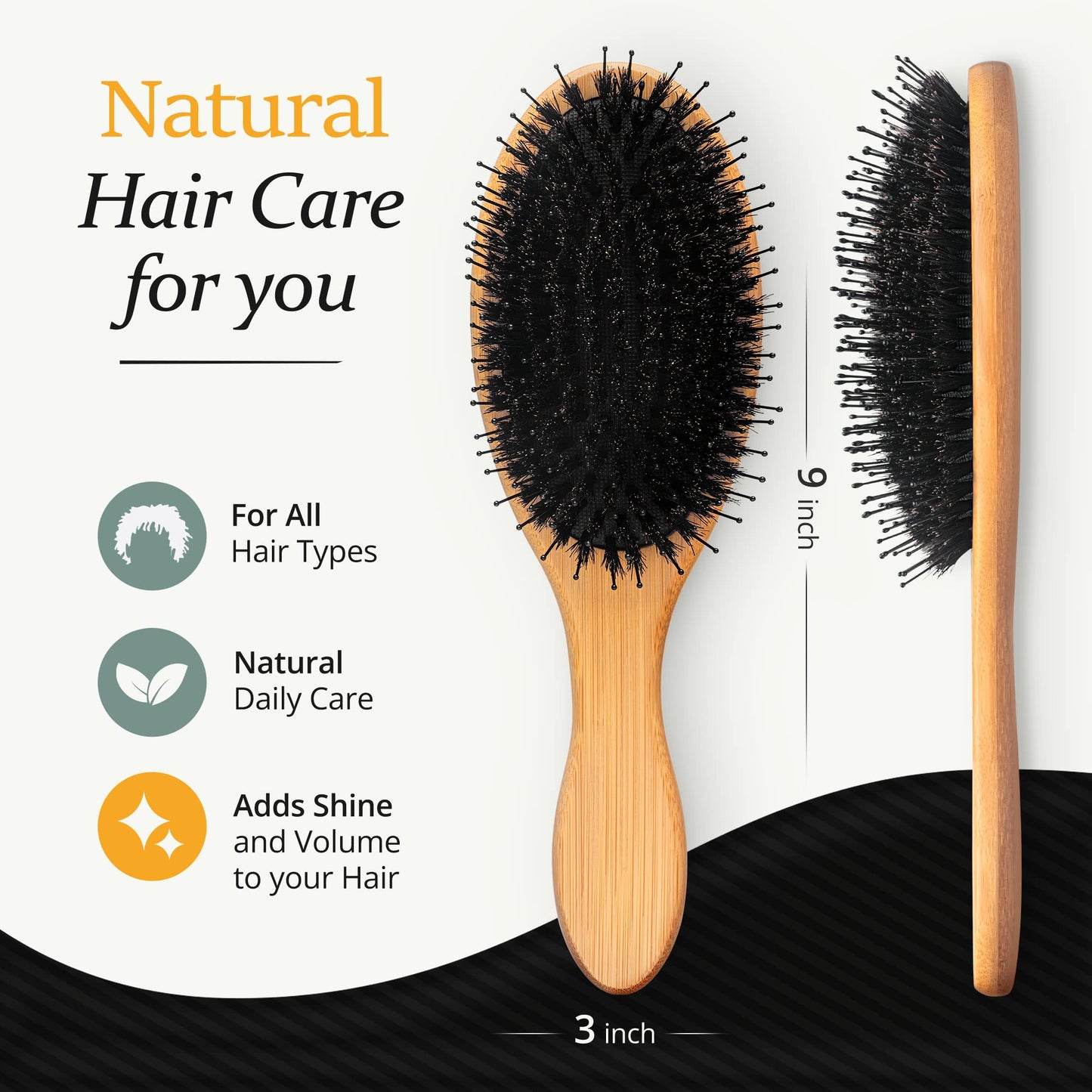 Belula Premium Boar Bristle Hair Brush for Men Set.Styling Mens' Hair Brush with Nylon Pins. Boar Bristle Brush, 2 x Palm Brush, Wooden Comb & Travel Bag Included.