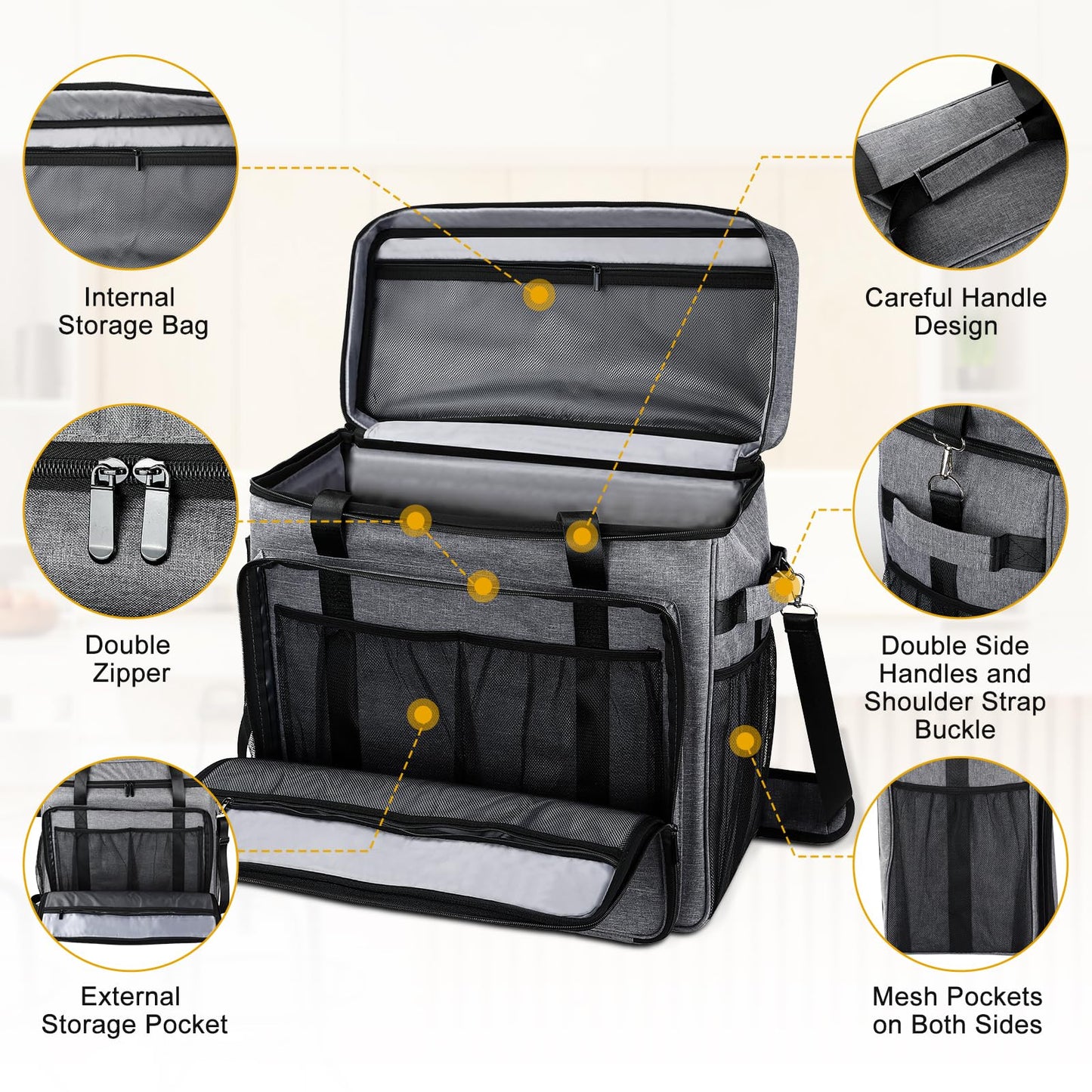 Lukeline Carrying Bag for Ninja Slushie Machine FS301C/FS301/FS299, Portable Outdoor Smoothie Frozen Drink Maker Machine Bag, Gray, Large, 5889.9 Cubic Inches, Foldable and Easy to Carry