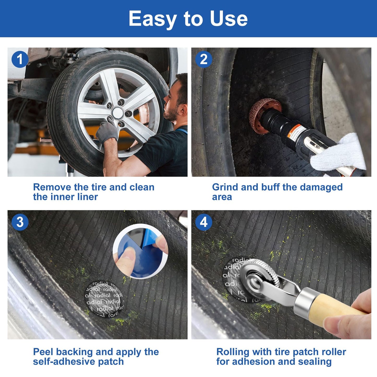 Linkstyle Tire Repair Kit Heavy Duty, 67PCS Tire Patch Kit with Tungsten Grinding Head for Cars Trucks RV ATV