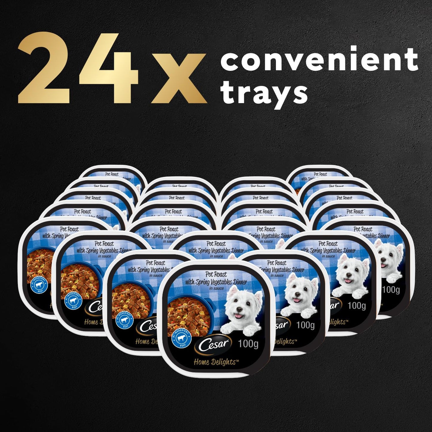 CESAR Home Delights Wet Dog Food - Pot Roast with Spring Vegetables Dinner in Sauce - 100g (24 Pack)