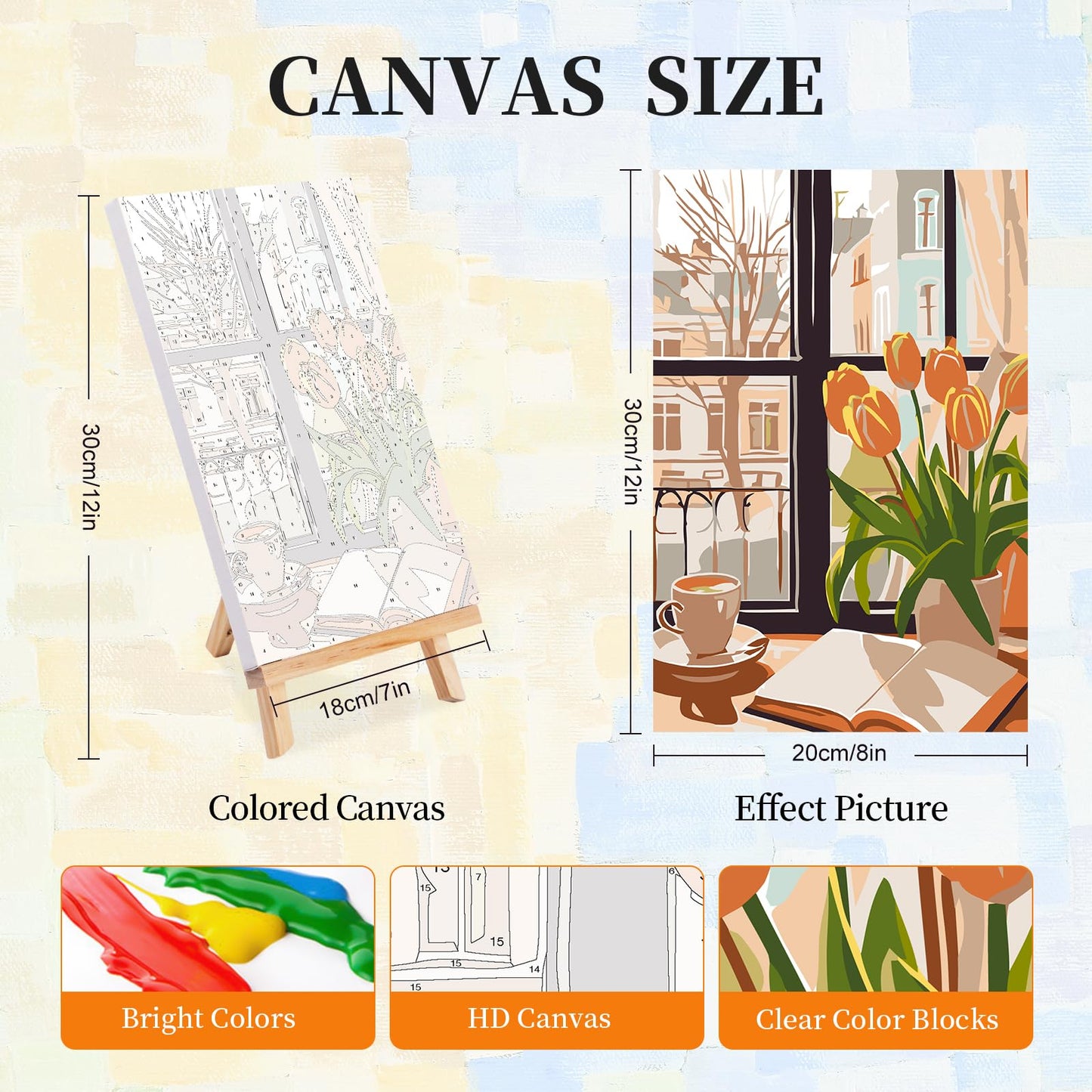 4 Pack Paint by Numbers Adult Kit with Frame Window Scenery, Adult Paint by Number Kits Framed with Wooden Easel, Coffee Framed Painting by Numbers for Adults, Perfect for Wall Decor 8X12 Inch