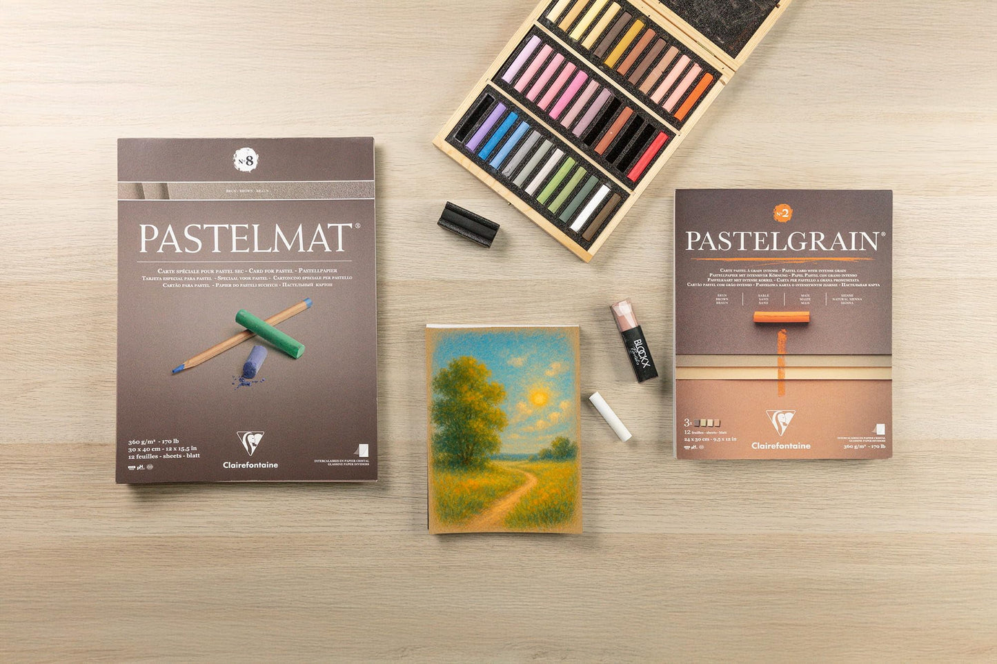 Clairefontaine - Pastelmat Palette No.1 Glued Pad - 12 Sheets - Cards for Pastel - 24 x 30 cm 360 g - 170 Lb - 4 Assorted Shades - Crystal Paper Dividers - 96017C