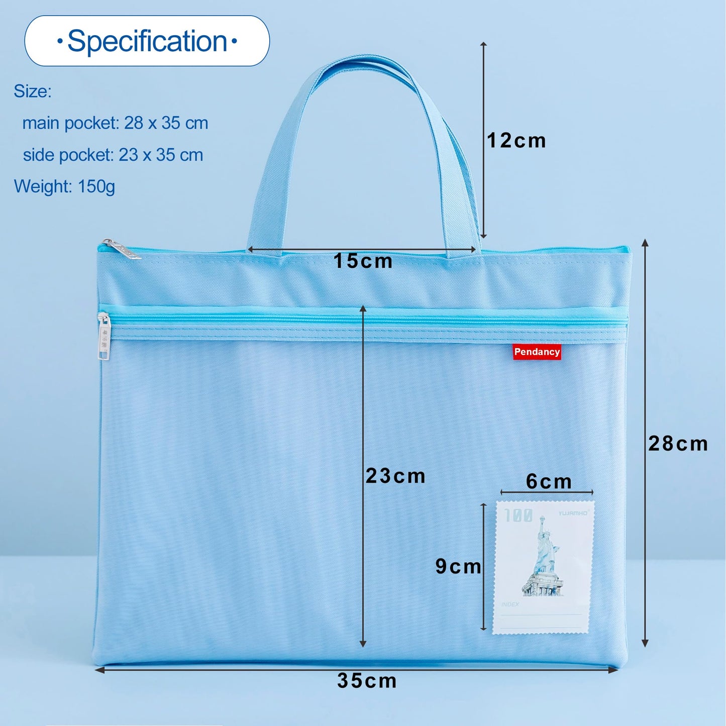 Pendancy Mesh Zipper Pouch 11x13.7 in, 2 pcs Large Double Pocket Waterproof File Bag with Handle, A4 Size Foldable Document Storage for Puzzle Project/Cross Stitch/Travel/Office（Blue Green）