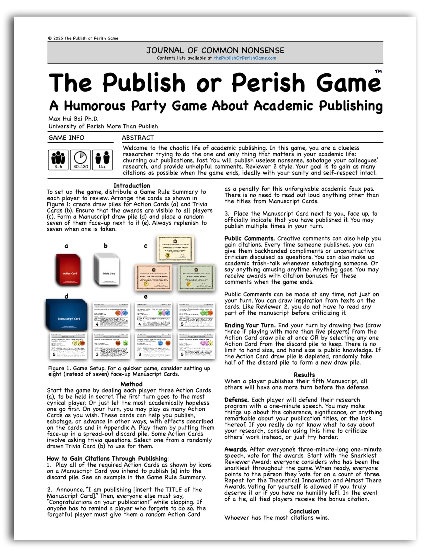 Publish or Perish: A Humorous Party Game About Academia (Kickstarter Edition) | 3-6 Players 14+ | Created by Max Bai Ph.D. Peer-Reviewed by Unserious Researchers Almost Approved by Reviewer 2