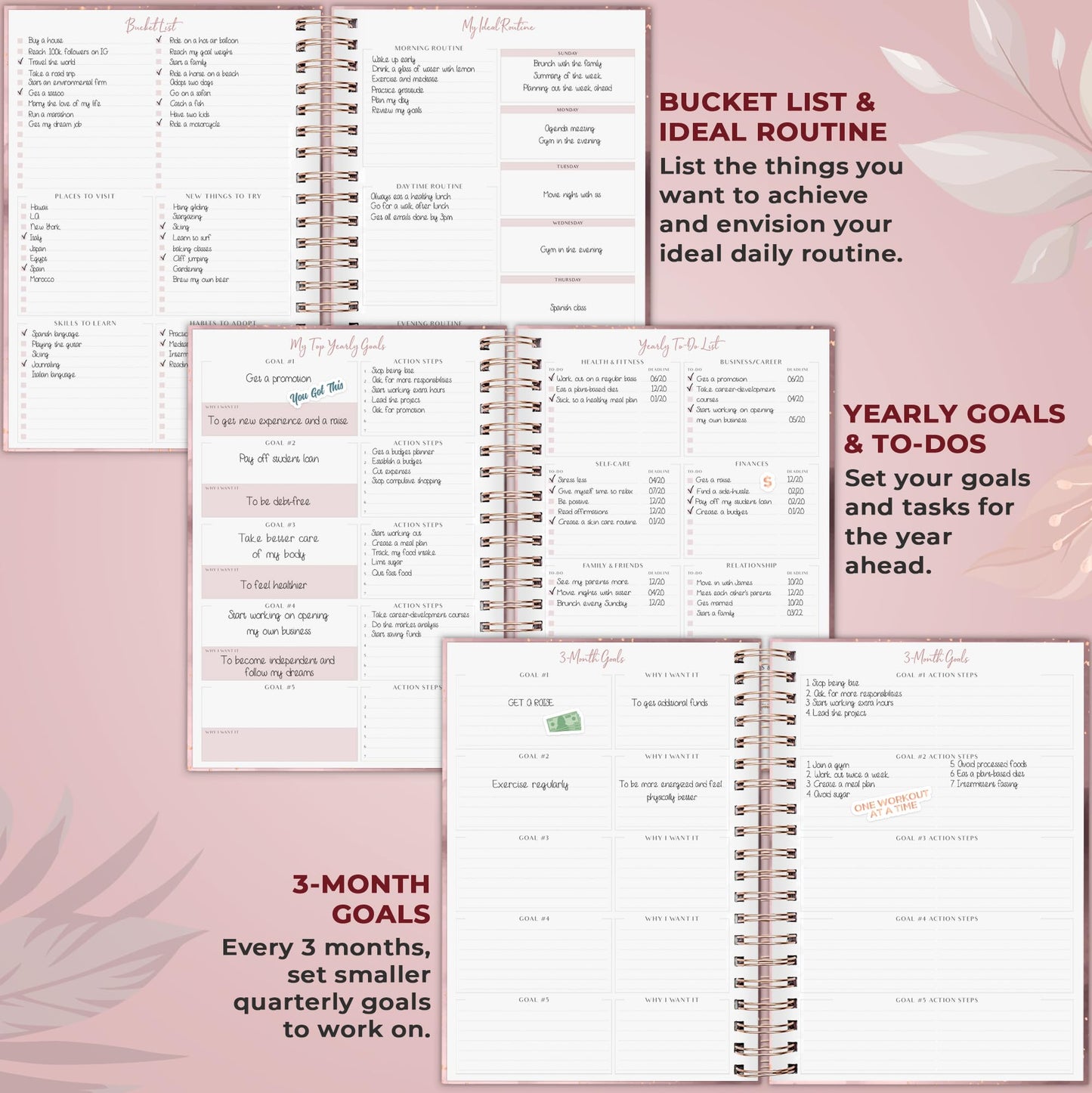PLANBERRY Large Hourly Schedule Planner Premium – Undated Hourly Schedule & Budget Organizer for Time Management – Productivity Journal with Habit Tracker – 8x10.4″ Hardcover (Rose Gold)