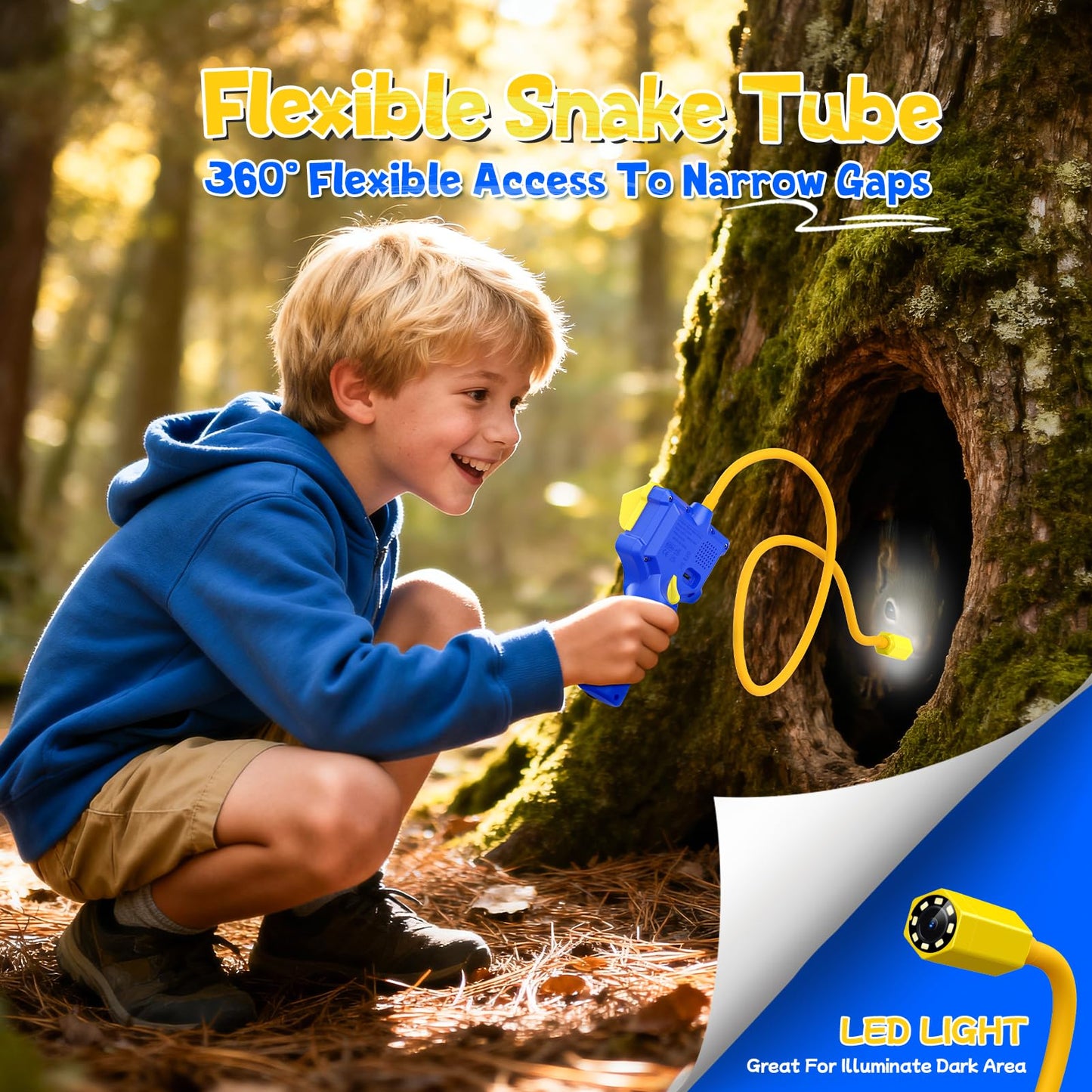Borescope Camera with Light for Kids,Rechargeable Outdoor STEM Toys Camping for Nature Exploration,Educational Birthday Gifts for 3 4 5 6 7 8-10 Year Old Boys Girls