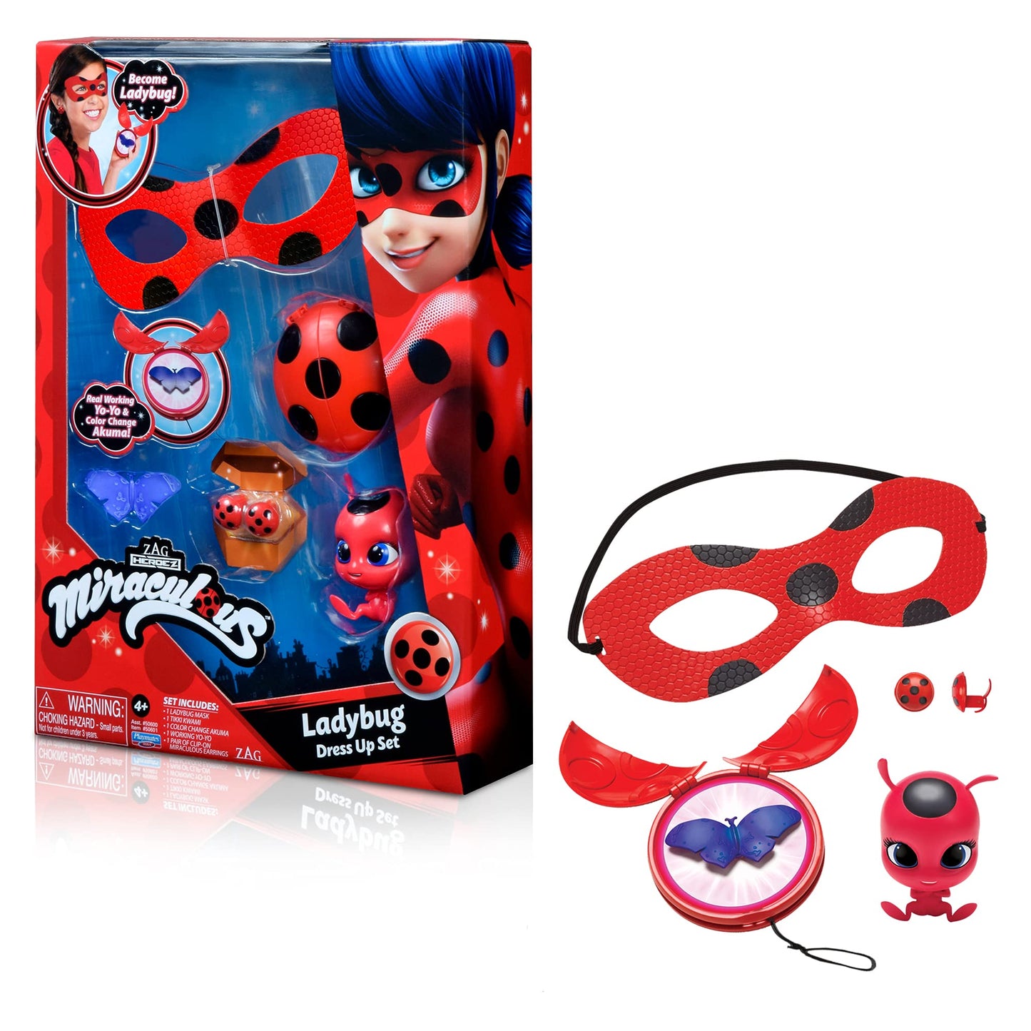 Miraculous Ladybug Dress Up Set with Yoyo, Color Change Akuma, kwami, mask and Earrings by Playmates Toys