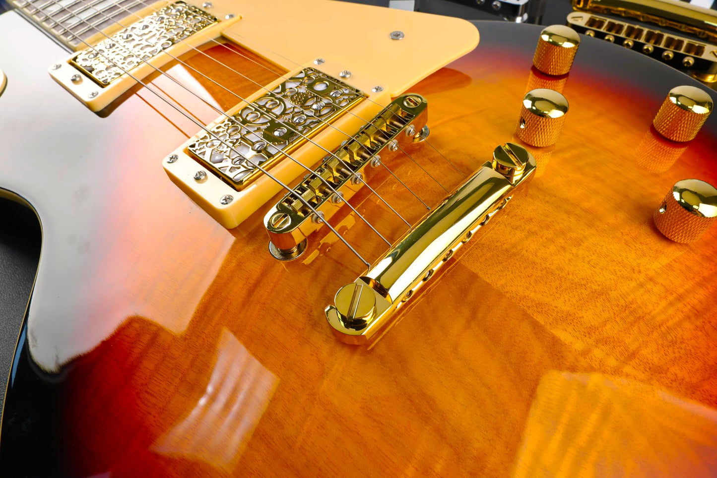 OVSAL Gold Tune-O-Matic Guitar Bridge and Stop Bar Tailpiece Combo M8 Metric Thread 6 String Fixed Bridge Compatible with Les Paul LP SG Style Electric Guitar Replacement Parts