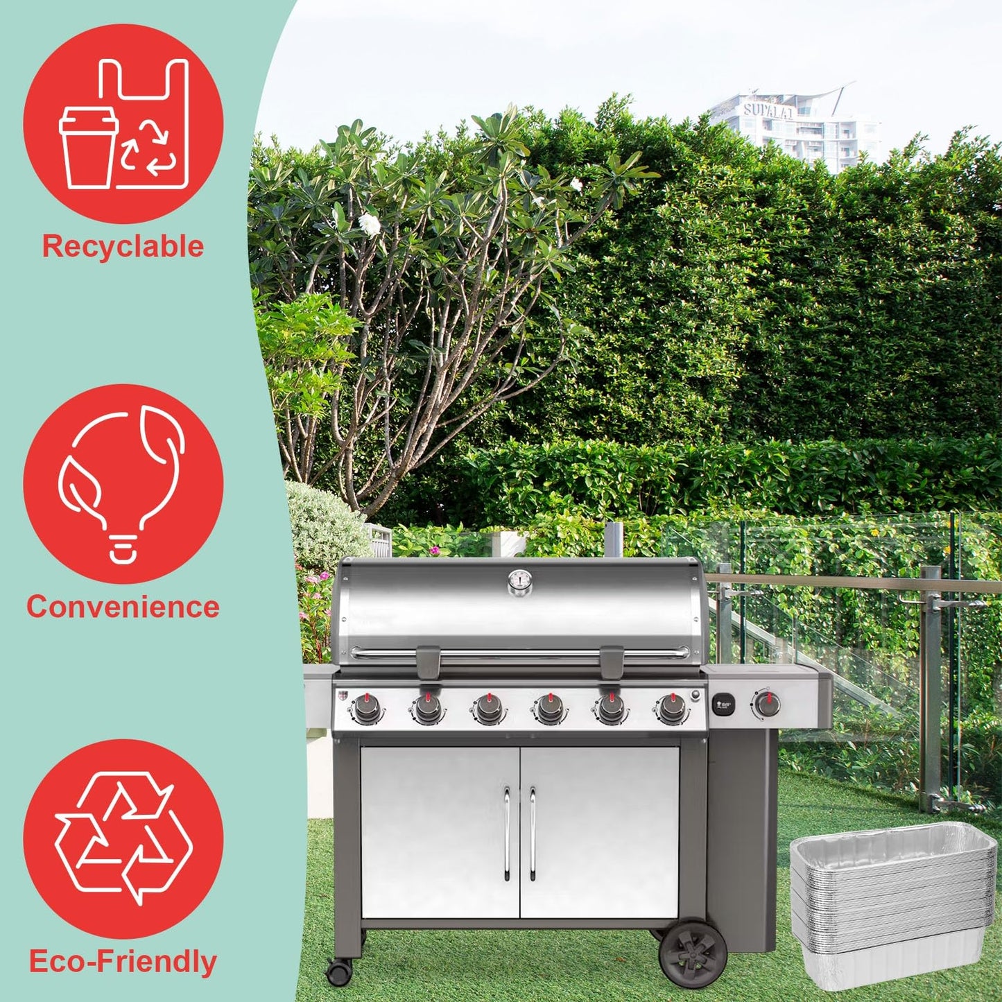 WEBROIL 40 Packs 6498 6417 Grease Catcher Pans for Weber Genesis II 400& 600, Aluminum Foil Tray Liners for Weber 28''/36" Gas Griddle, for Weber 400/600 Summit Series Smokefire Ex6 EpX6 Ex4 Gas Grill
