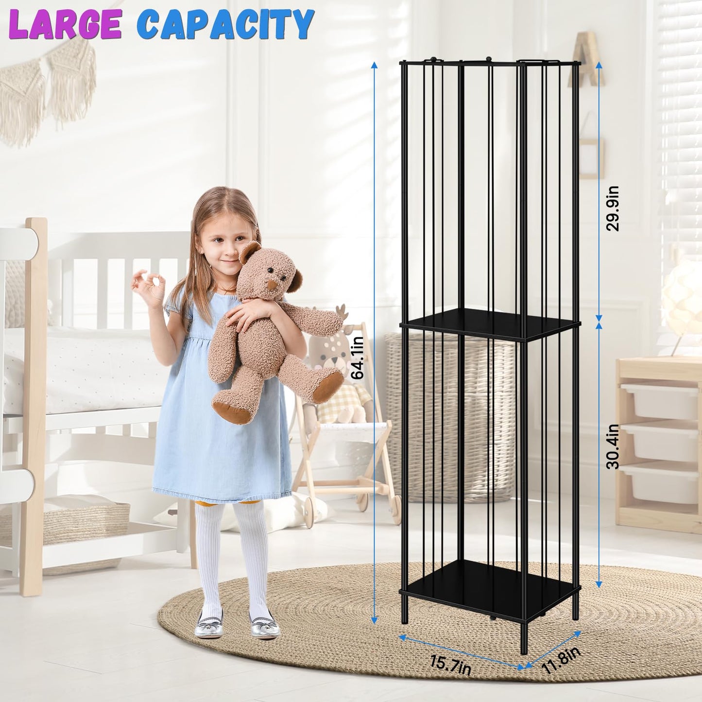 Stuffed Animal Storage Zoo 64'' Kids Toy Ball Storage Organizer Metal Plushies Toy Storage Holder for Playroom Birthday Gift for Bedroom Nursery, Black