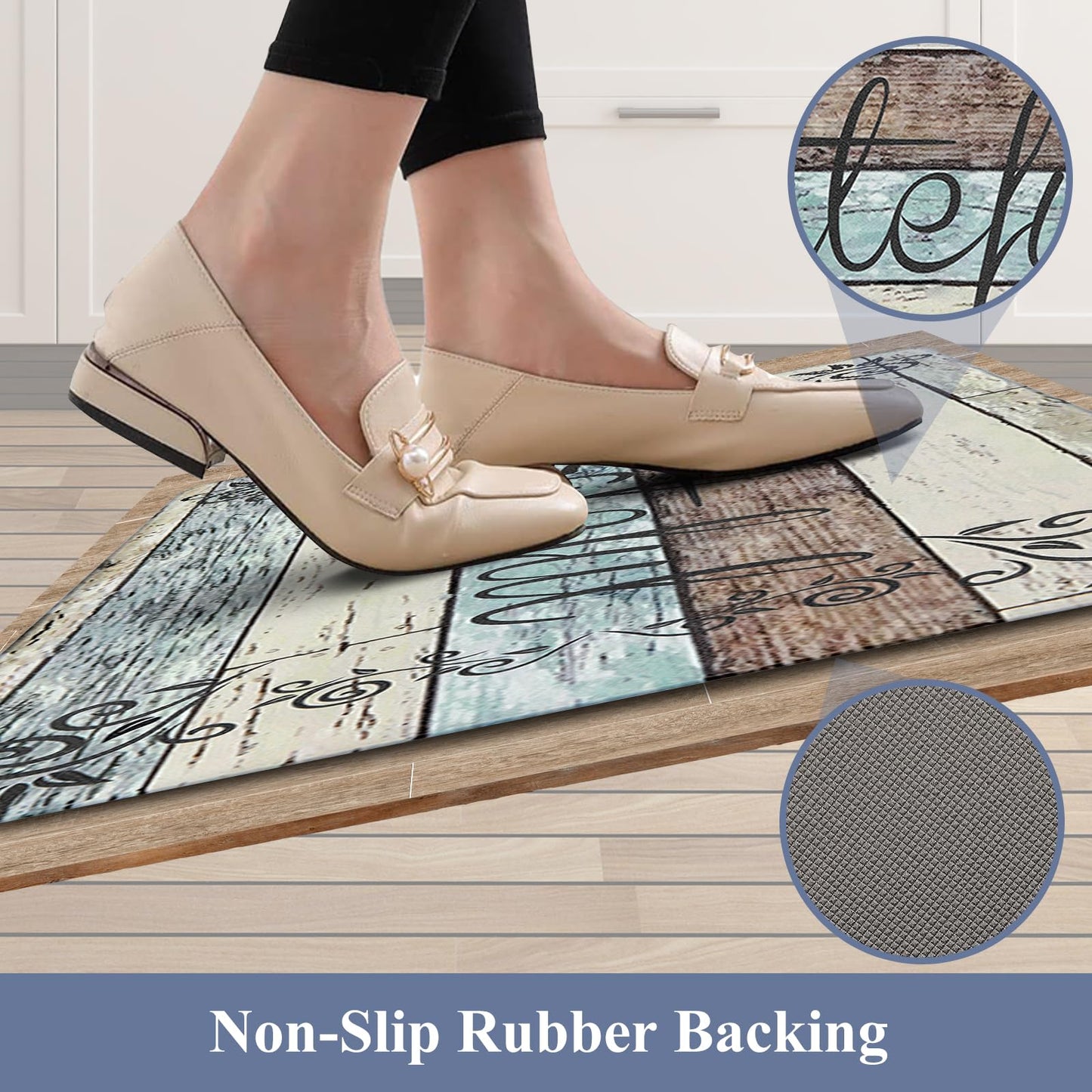 HEBE Anti Fatigue Kitchen Mat Set of 2 Non Slip Cushioned Kitchen Mats for Floor Waterproof Farmhouse Kitchen Rugs and Mats Set Comfort Standing Desk Mat Carpet for Sink,Office,Laundry