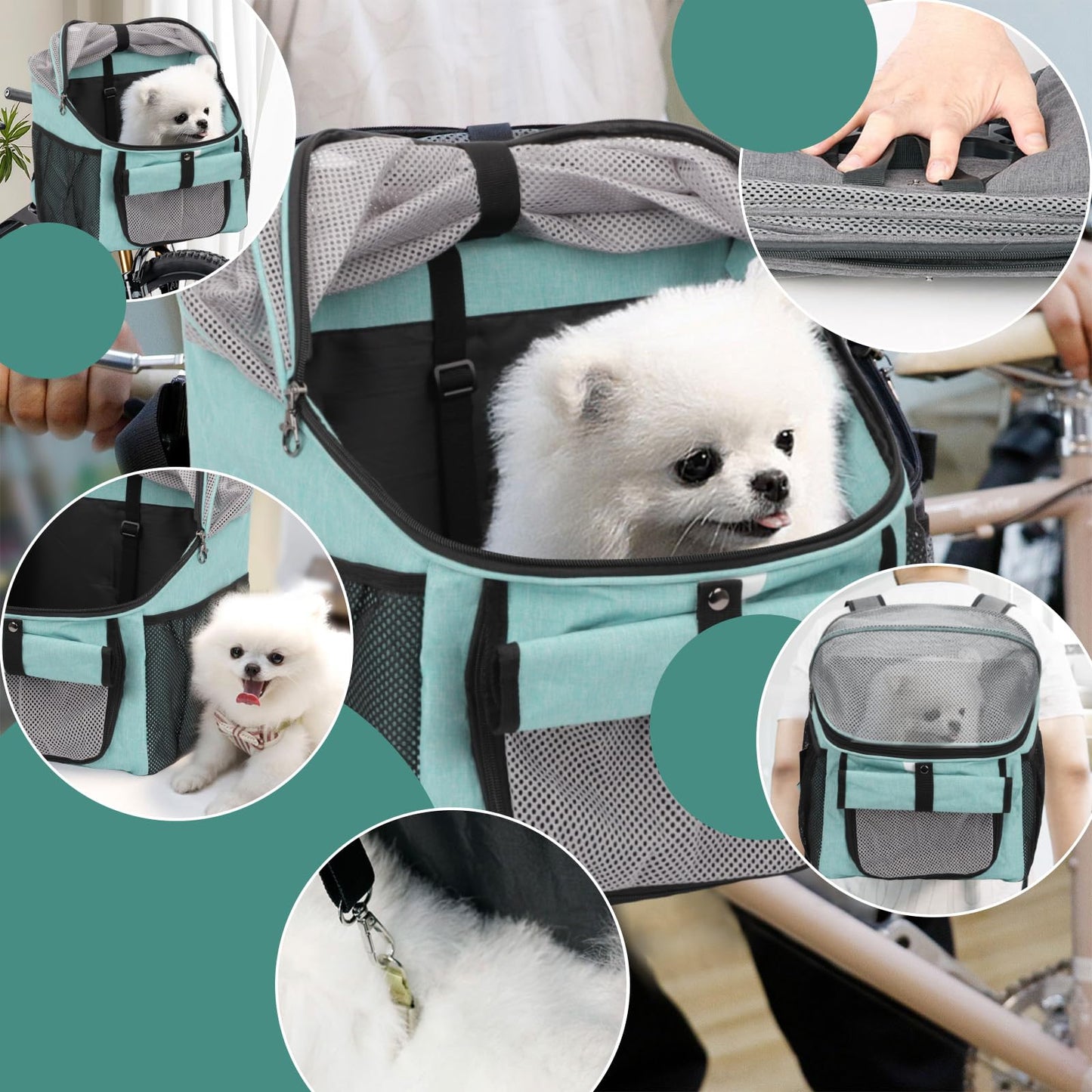 Pet Bicycle Basket, Front Mount Carrier for Small Dogs and Cats, Grey, 37x27x40 cm, 5 kg Capacity (Blue)