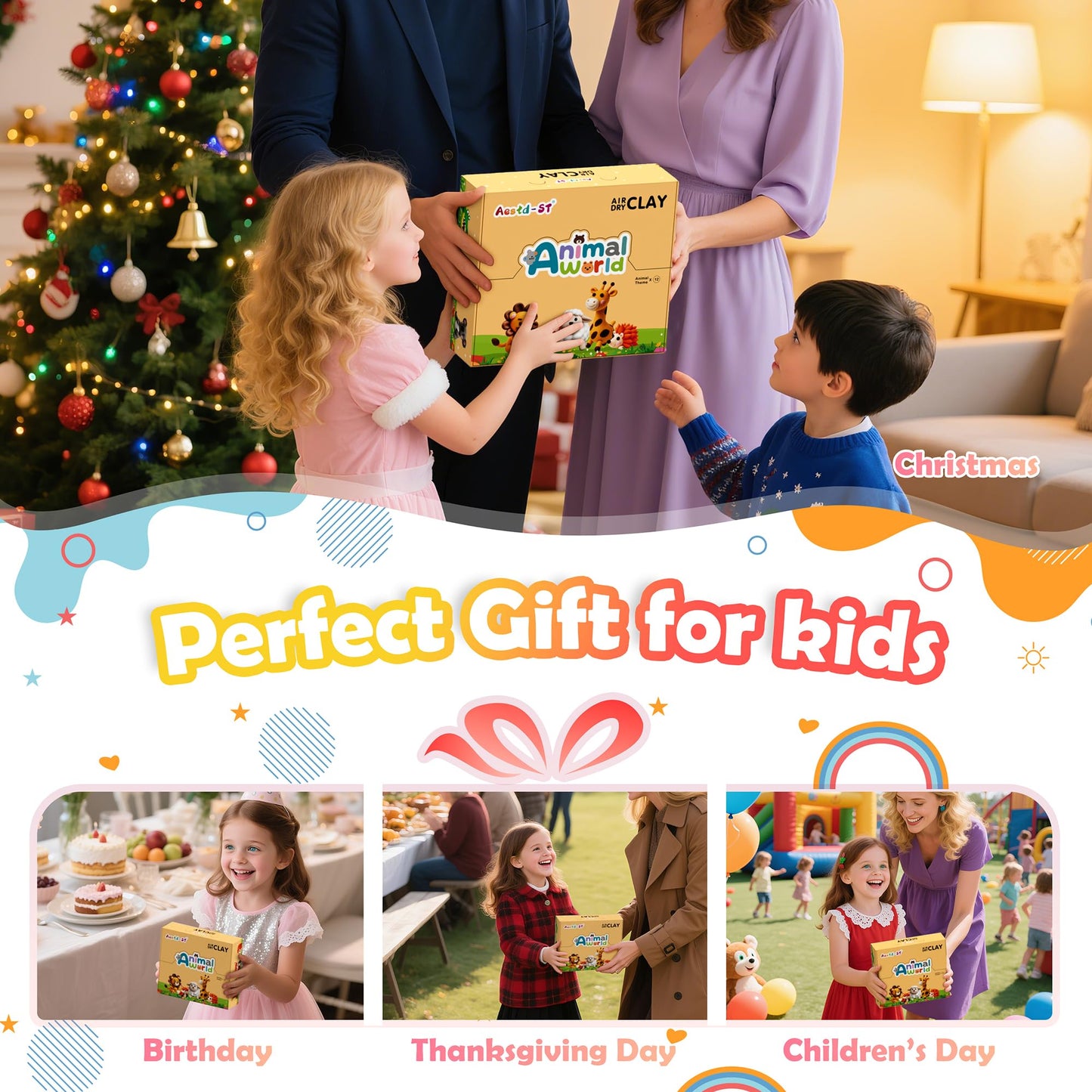 Air Dry Clay Kit - Animal Theme, Modeling Clay for Kids, DIY Model Magic clay with Sculpting Tools and Tutorials, 12 Boxes Molding Clay, Ultra Light, Soft & Non-Sticky, Arts and Crafts Gift for Kids.