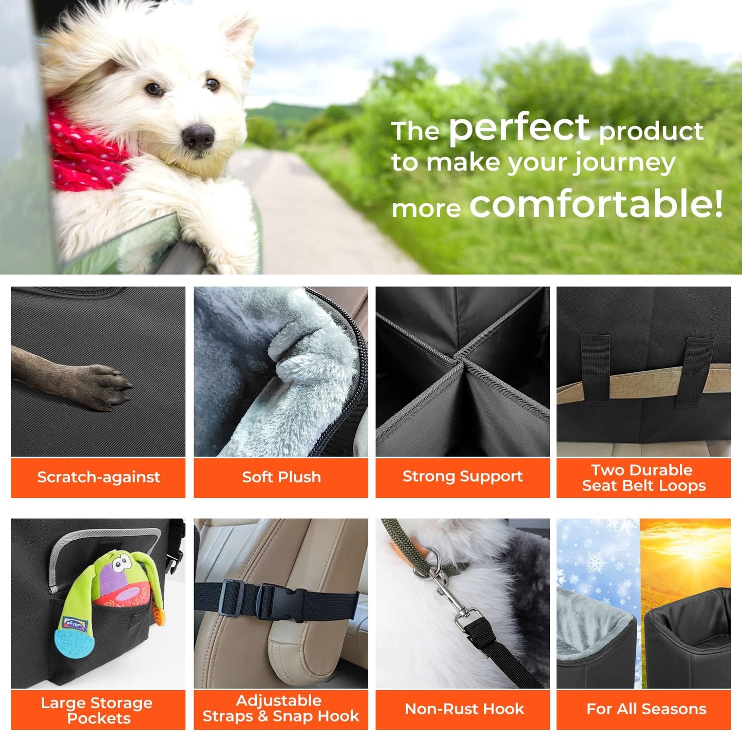 Babenest Dog Booster Car Seat for Small Dogs, Elevated Pet Car Seats with Safety Leash for Pets Under 30Lbs, Washable Lookout Puppy Travel Car Seat with Storage Pocket (S)