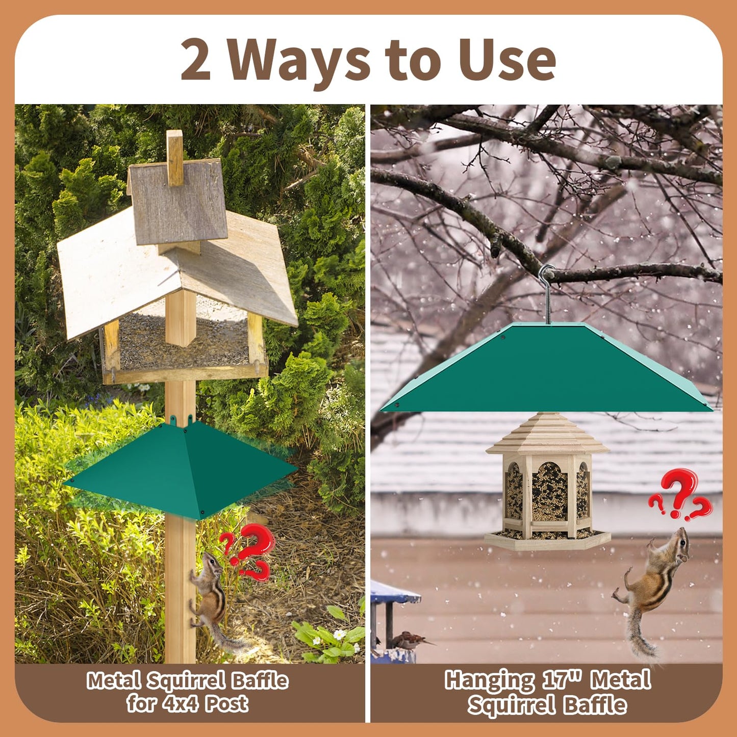 Metal Squirrel Baffle for 4x4 Post,17 Inch Squirrel Guard for Wooden Pole Outdoor,Squirrel Proof Baffles for Bird Feeder Protect Hanging Bird Feeders