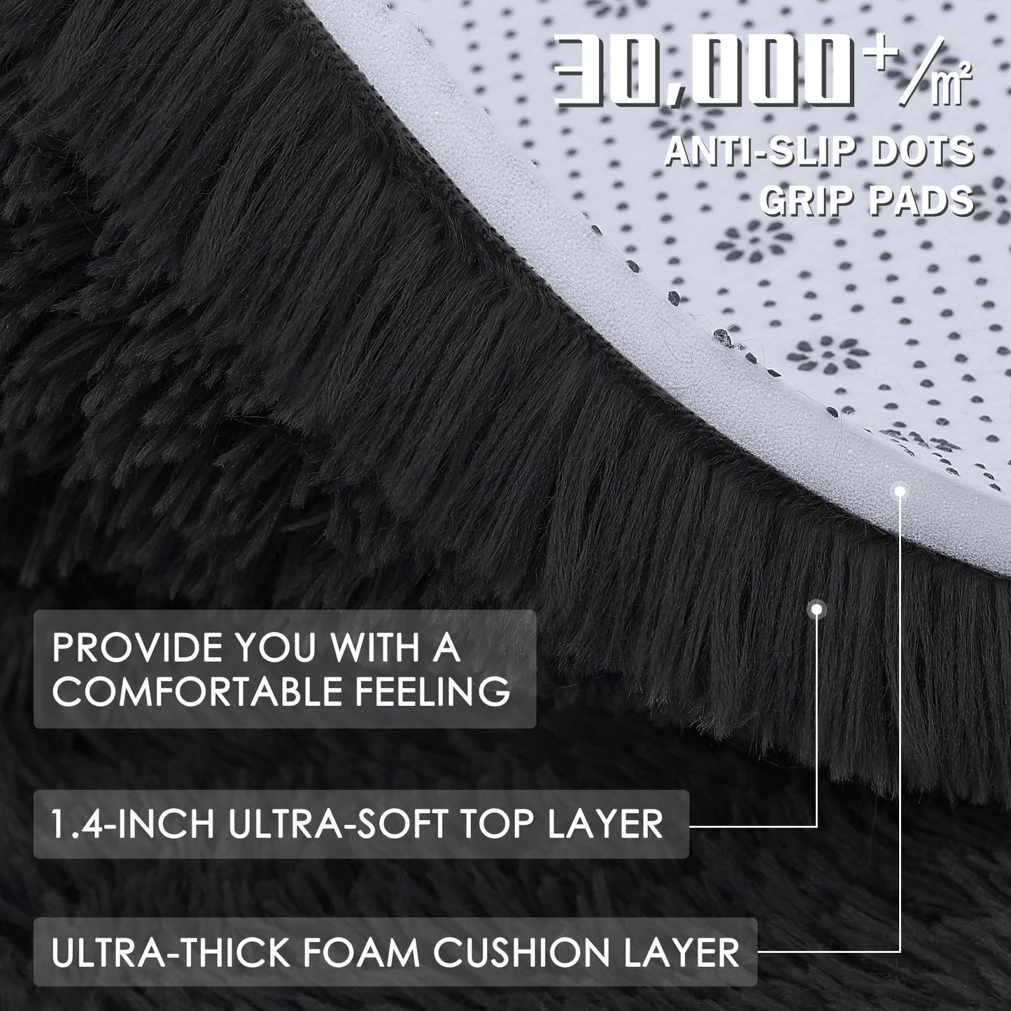 OLANLY Fluffy Area Rug for Living Room Bedroom, 4x5.9 Feet Soft Shaggy Non-Slip Carpet, Indoor Modern Plush Area Rugs for Kids Girls and Boys, Dorms, Nursery Rooms, Home Decor, Black