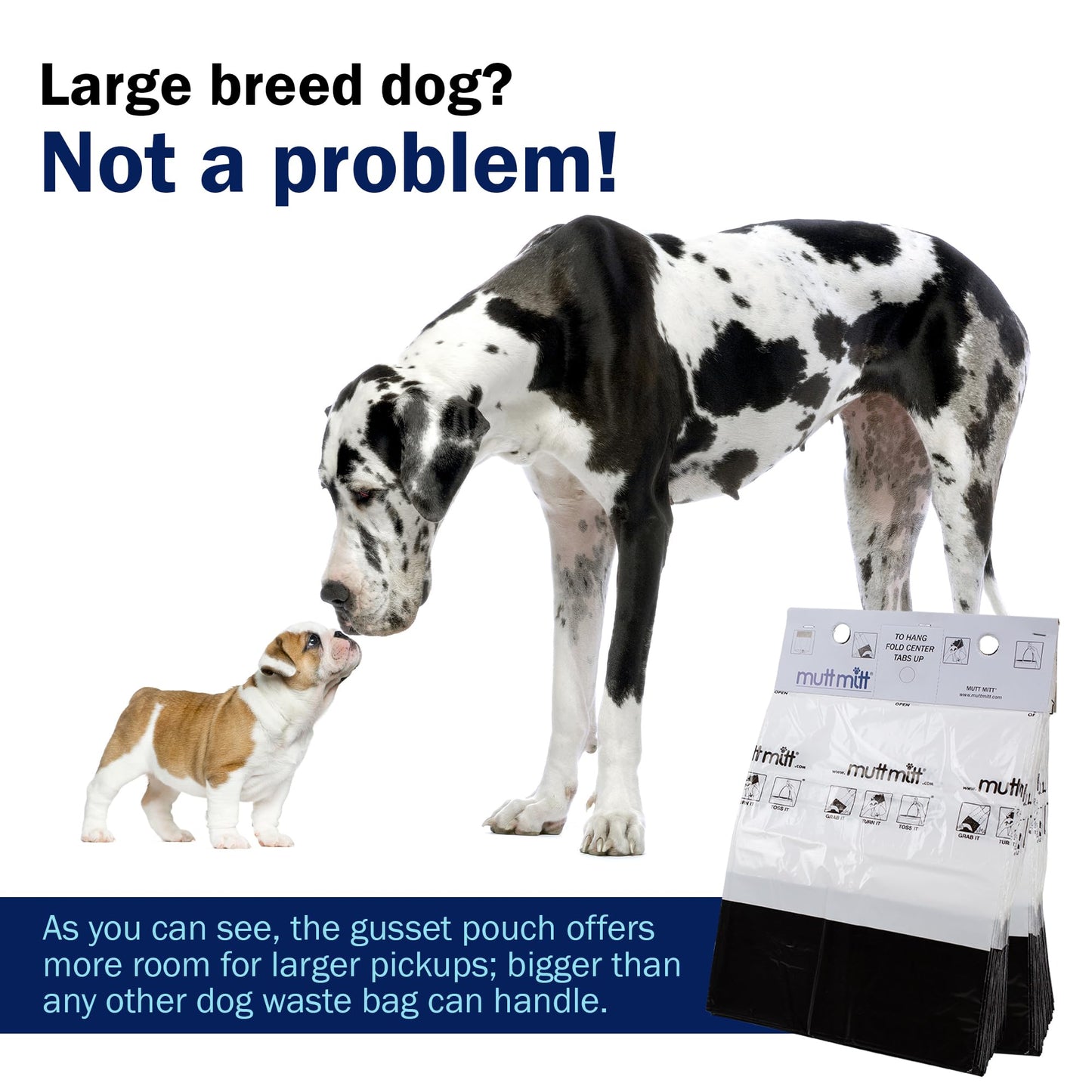 Mutt Mitt® 100 White & Black 2-Ply Dog Waste Bags on 1 Dog Waste Bag Station Header - 300% Thicker than mini roll dog waste bags - no more warm & yuck feeling
