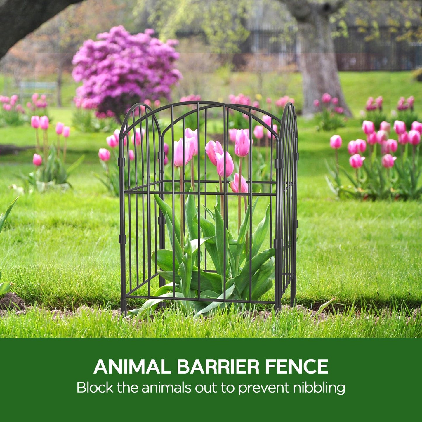 Goovilla Garden Fence Panels, 10 Pcs 12in W x 24in H Metal Rustproof Animal Barrier, Black Decorative Garden Fences and Borders for Dogs, Flower Bed, Patio